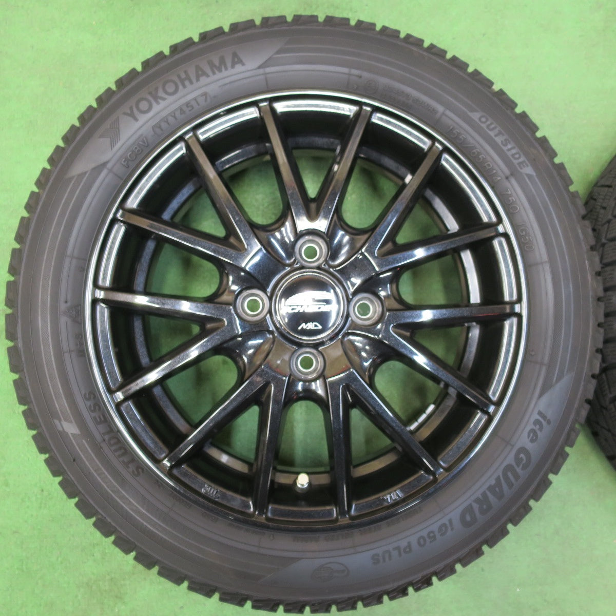[送料無料] バリ溝！キレイ！9分★スタッドレス 155/65R14 ヨコハマ アイスガード iG50 プラス SCHNEIDER MiD シュナイダー 14インチ PCD100/4H★4121205イス