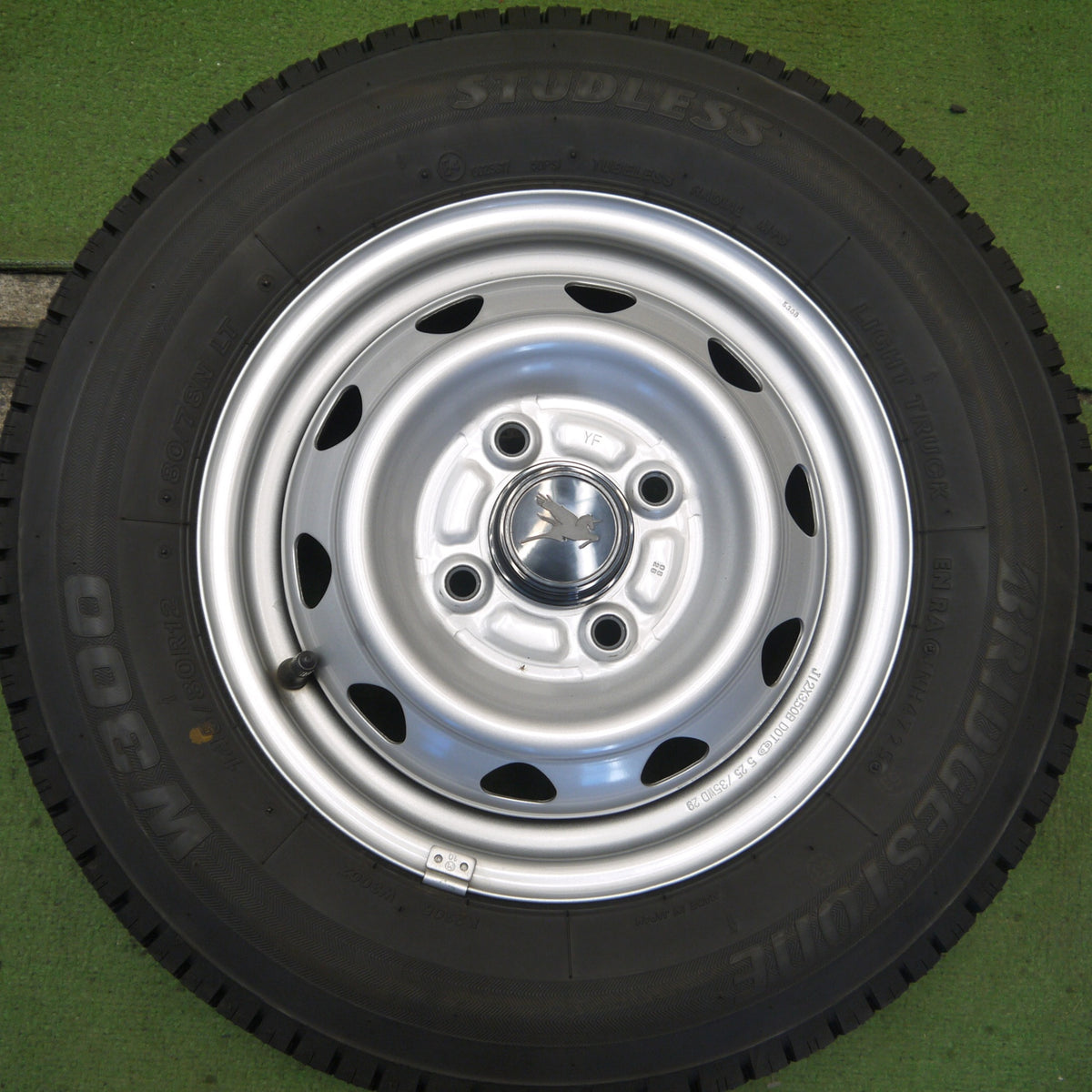バリ溝！25年！キレイ！9分◎スタッドレス 145/80R12 80/78N ブリヂストン W300 スチール ホイール 12インチ PCD100/4H◎6090203Hス