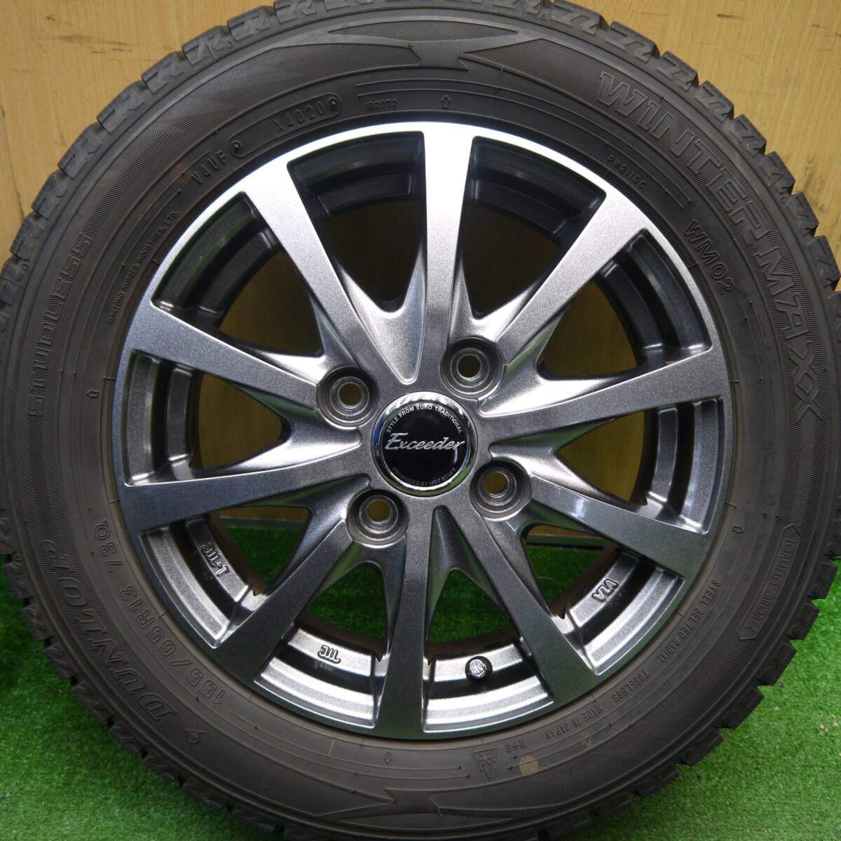 バリ溝！キレイ！9.5分★スタッドレス 155/65R13 ダンロップ ウインターマックス WM02 Exceeder エクシーダー 13インチ PCD100/4H★5031810Hス