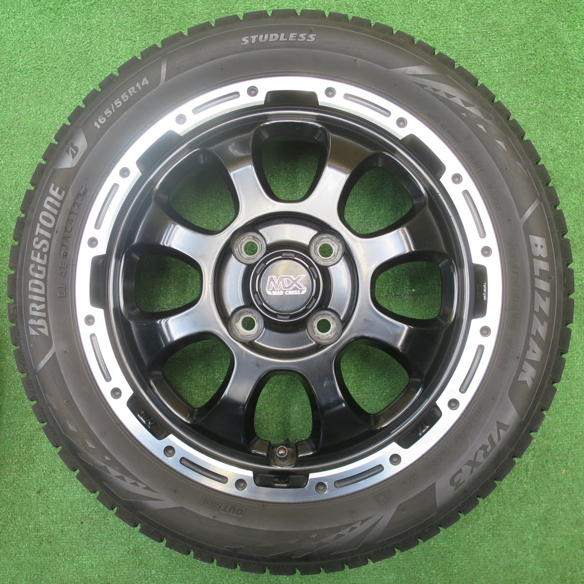 バリ溝！23年！9.5分★スタッドレス 165/55R14 ブリヂストン ブリザック VRX3 MX MAD CROSS MC-76 マッドクロス 14インチ 軽サイズ PCD100/4H★5111310NJス