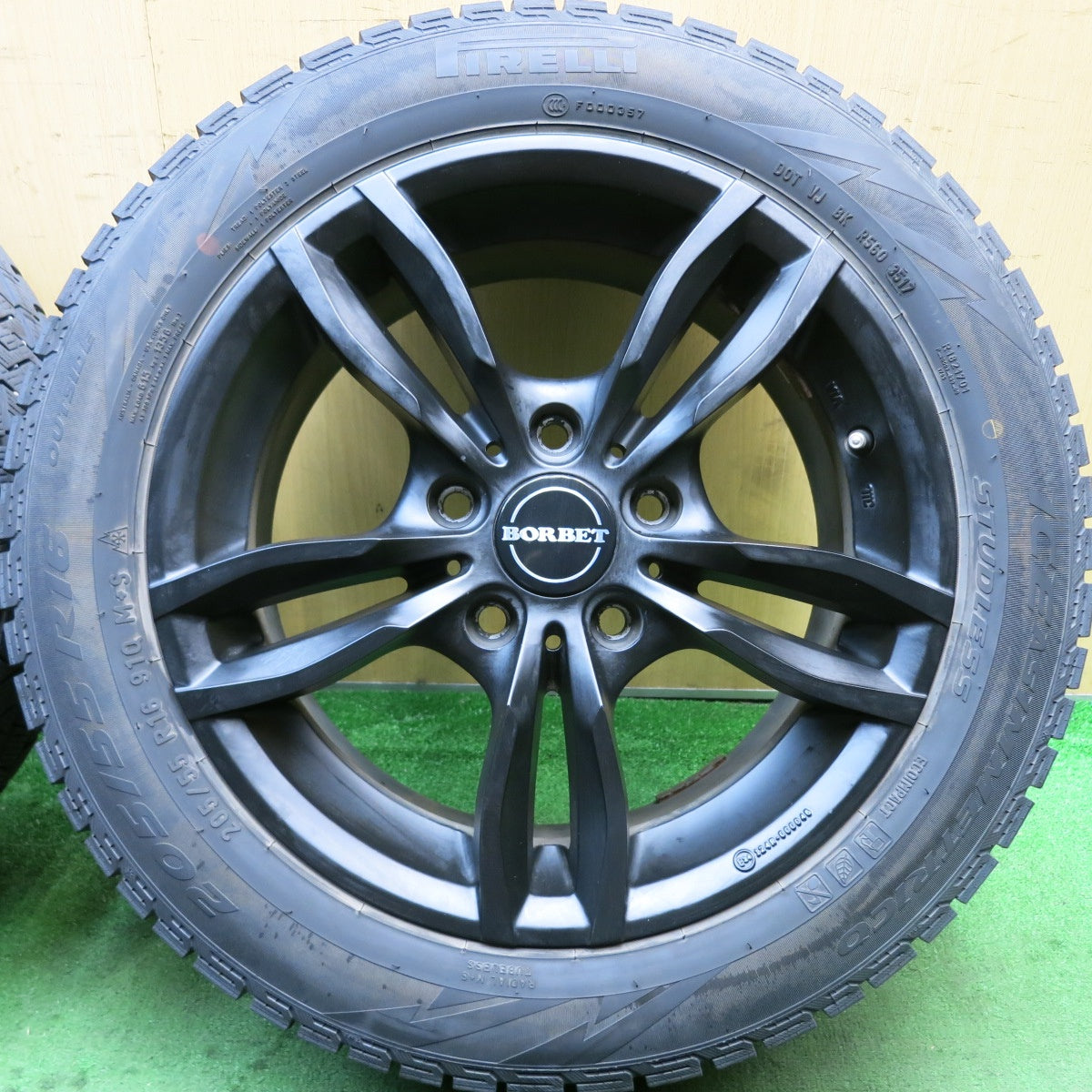 バリ溝！8.5分★BMW 等 MAK LUFT 205/55R16 スタッドレス ピレリ アイスアシンメトリコ BORBET ルフト 15インチ PCD120/5H★5080702HAス