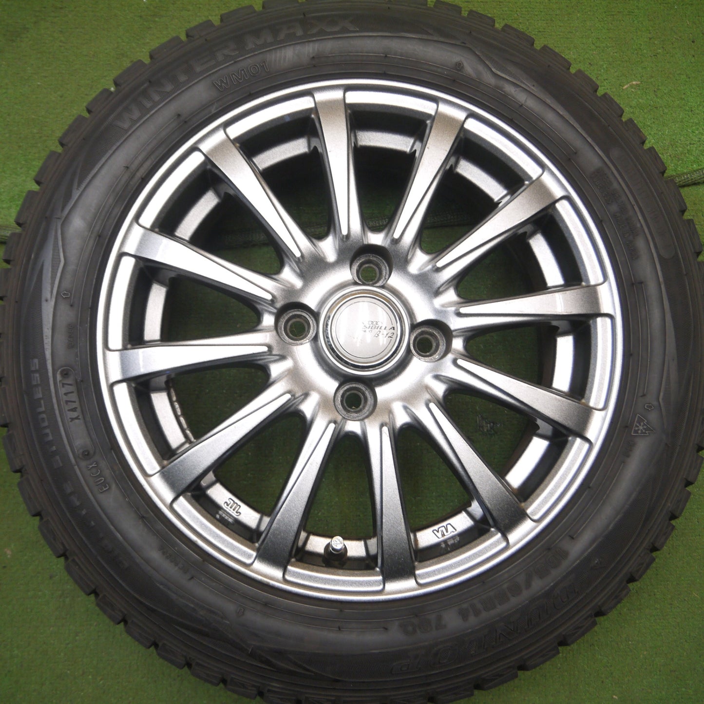 *送料無料* バリ溝！キレイ！9.5分以上★スタッドレス 165/65R14 ダンロップ ウインターマックス WM01 SIBILLA NEXT β-12 シビラ PCD100/4H★4060702Hス