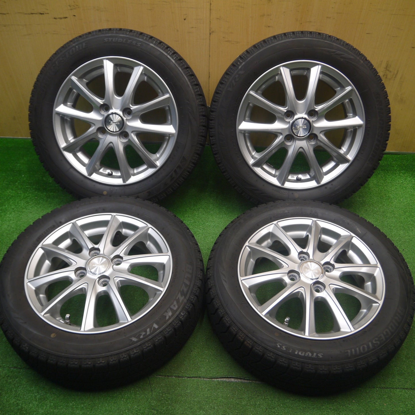[送料無料] バリ溝！キレイ！8.5分★スタッドレス 155/65R14 ブリヂストン ブリザック VRX Lanx 社外 アルミ 14インチ PCD100/4H★4112701Hス