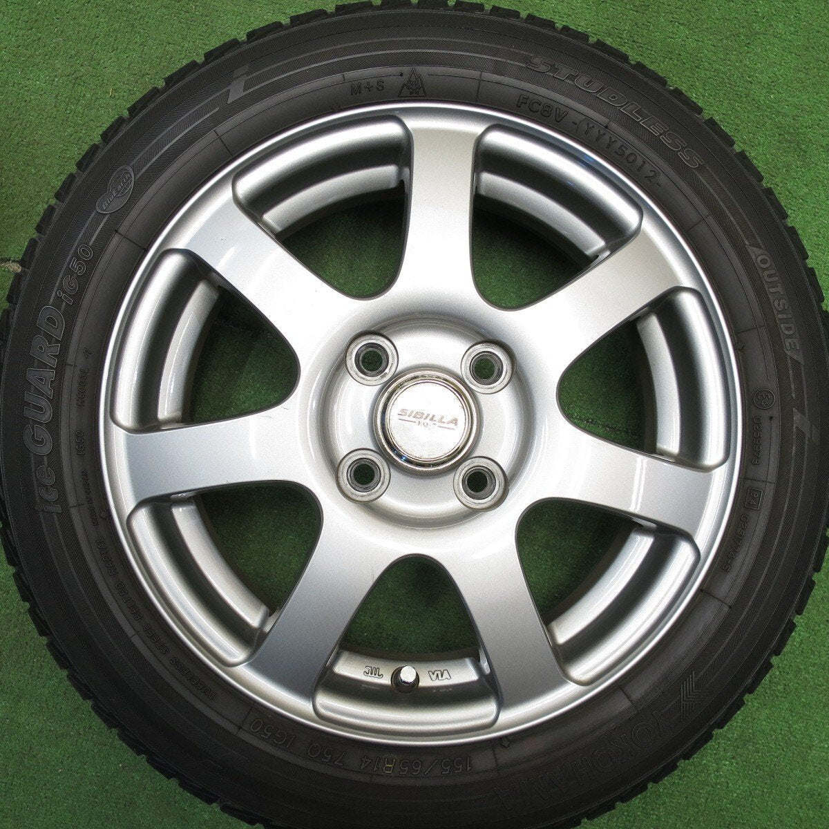 バリ溝！キレイ！8.5分★スタッドレス 155/65R14 ヨコハマ アイスガード iG50 SIBILLA EQ-7 シビラ 14インチ PCD100/4H★5031001Hス
