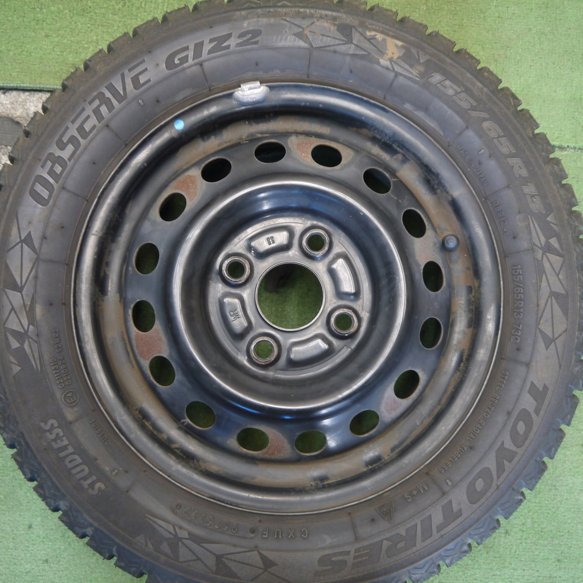 バリ溝！22年！9.5分以上◎スタッドレス 155/65R13 トーヨー オブザーブ GIZ2 スチール ホイール 13インチ PCD100/4H◎6082103Hス