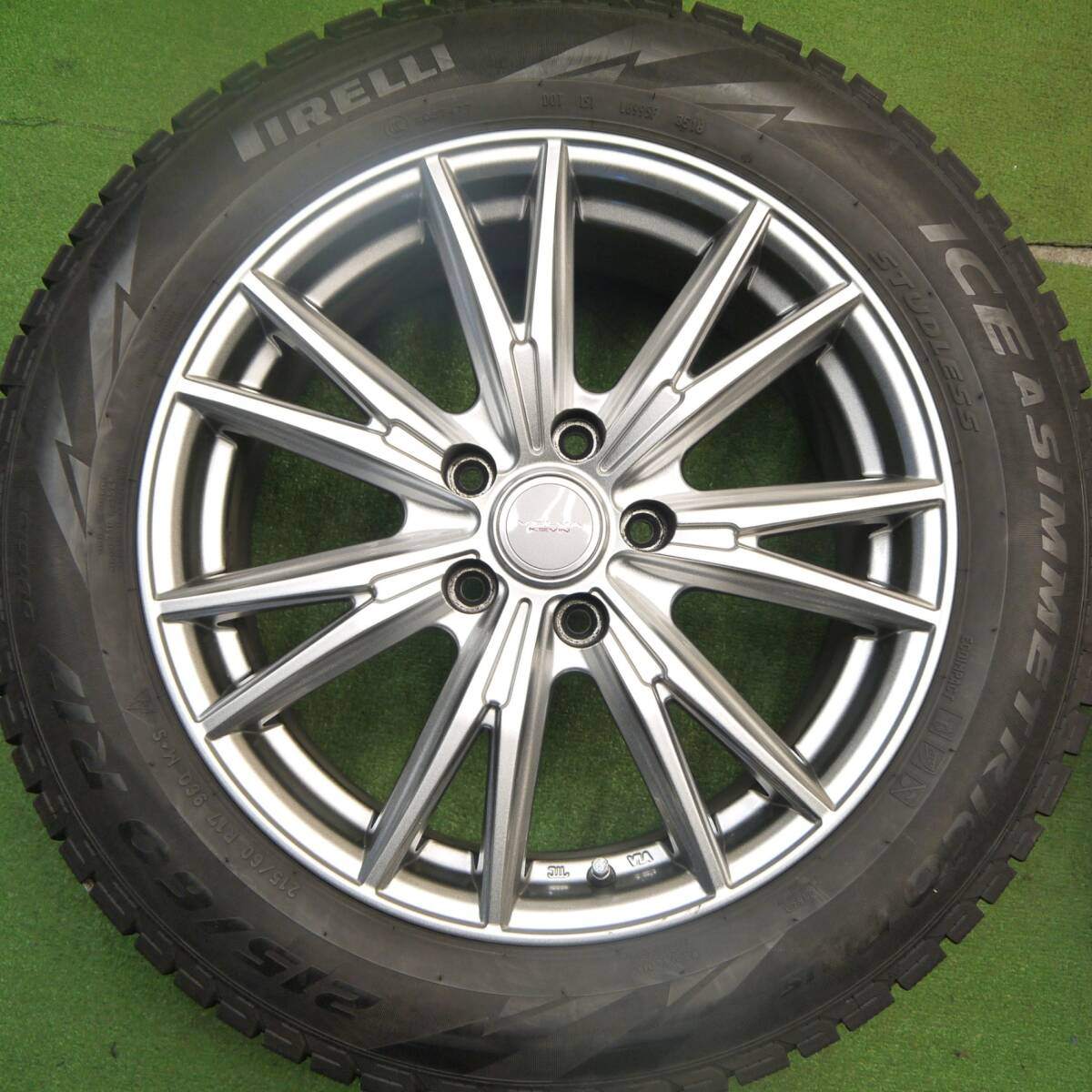 バリ溝！キレイ！8.5分★スタッドレス 215/60R17 ピレリ アイスアシンメトリコ プラス VELVA KEVIN ヴェルヴァ 17インチ PCD114.3/5H★5032403Hス