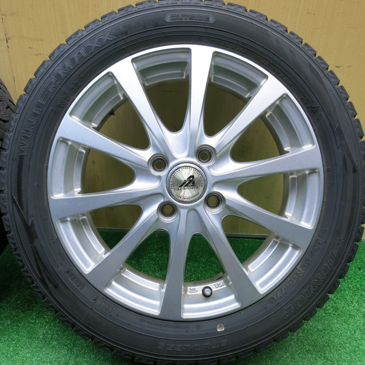 バリ溝！22年！9分★スタッドレス 165/60R15 ダンロップ ウインターマックス WM02 AZ SPORTS AZスポーツ 15インチ ソリオ ハスラー 等 PCD100/4H★5110813HAス