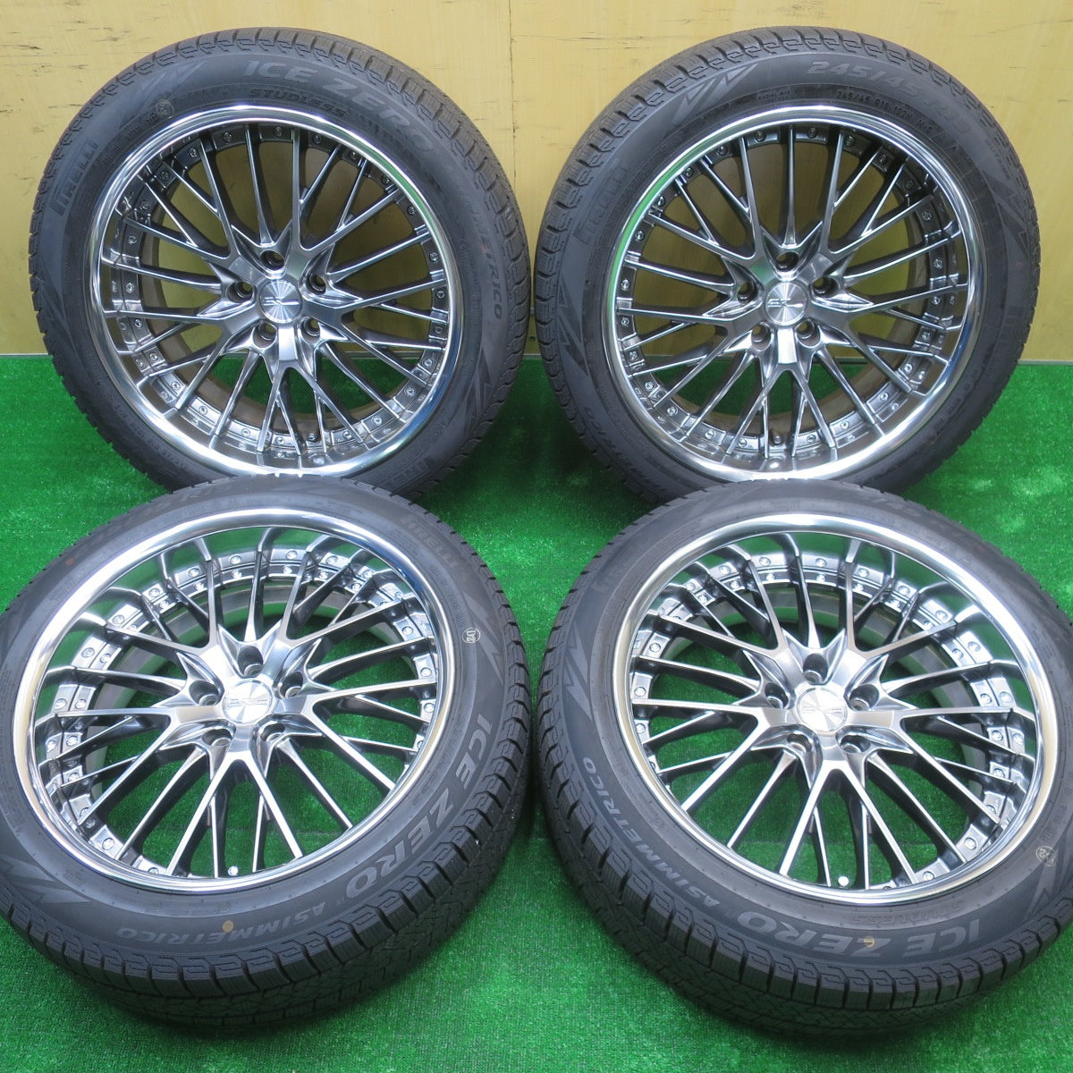 バリ溝！23年！キレイ！9.5分★WORK SCHWERT SG2 245/45R19 スタッドレス ピレリ アイスゼロ アシンメトリコ ワーク シュヴァート 19インチ PCD114.3/5H★5100701NJス