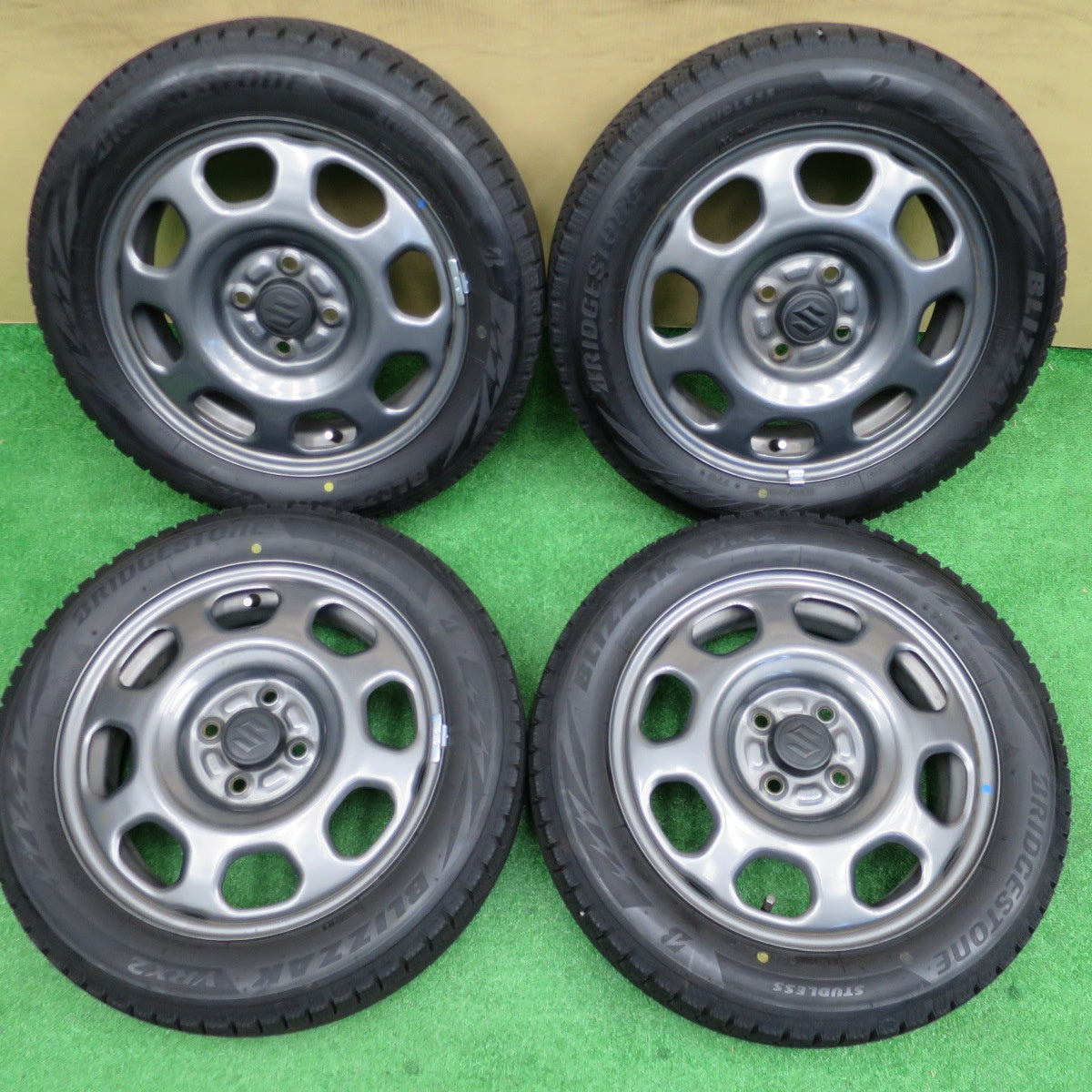 バリ溝！23年！9分★スズキ ハスラー 純正 スチール 165/60R15 スタッドレス ブリヂストン ブリザック VRX2 15インチ PCD100/4H★5122103NKス