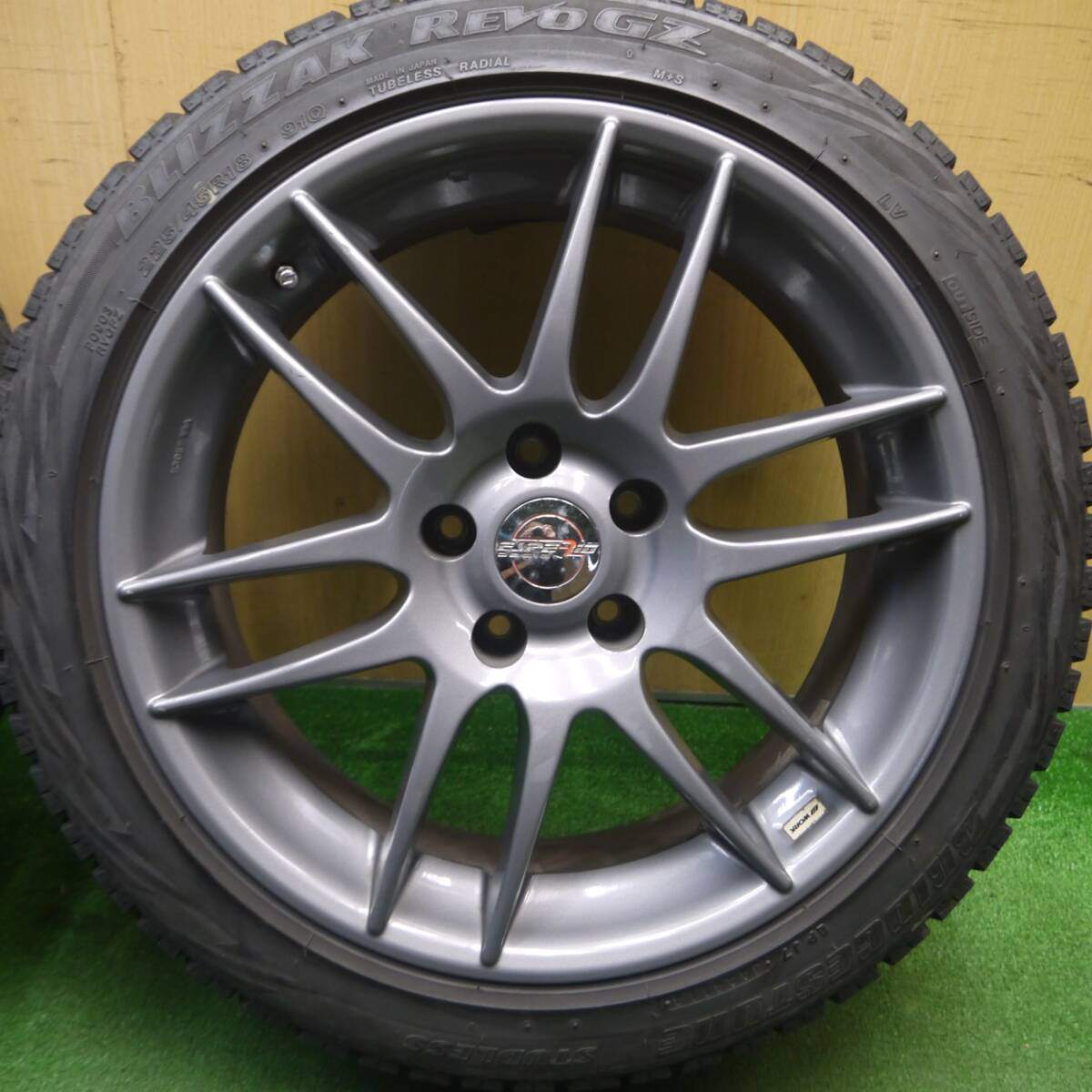 4本★WORK ESPERIO DESIGN 225/45R18 スタッドレス ブリヂストン REVO GZ ワーク エスペリオ PCD114.3/5H★5021807Hス