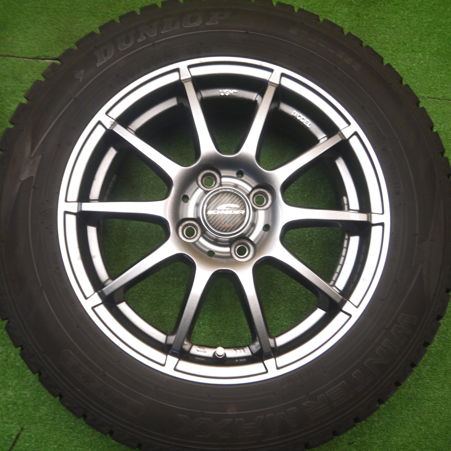 [送料無料] キレイ！21年★スタッドレス 185/65R15 ダンロップ ウインターマックス WM02 SCHNEIDER シュナイダー 15インチ PCD100/4H★4103004Hス