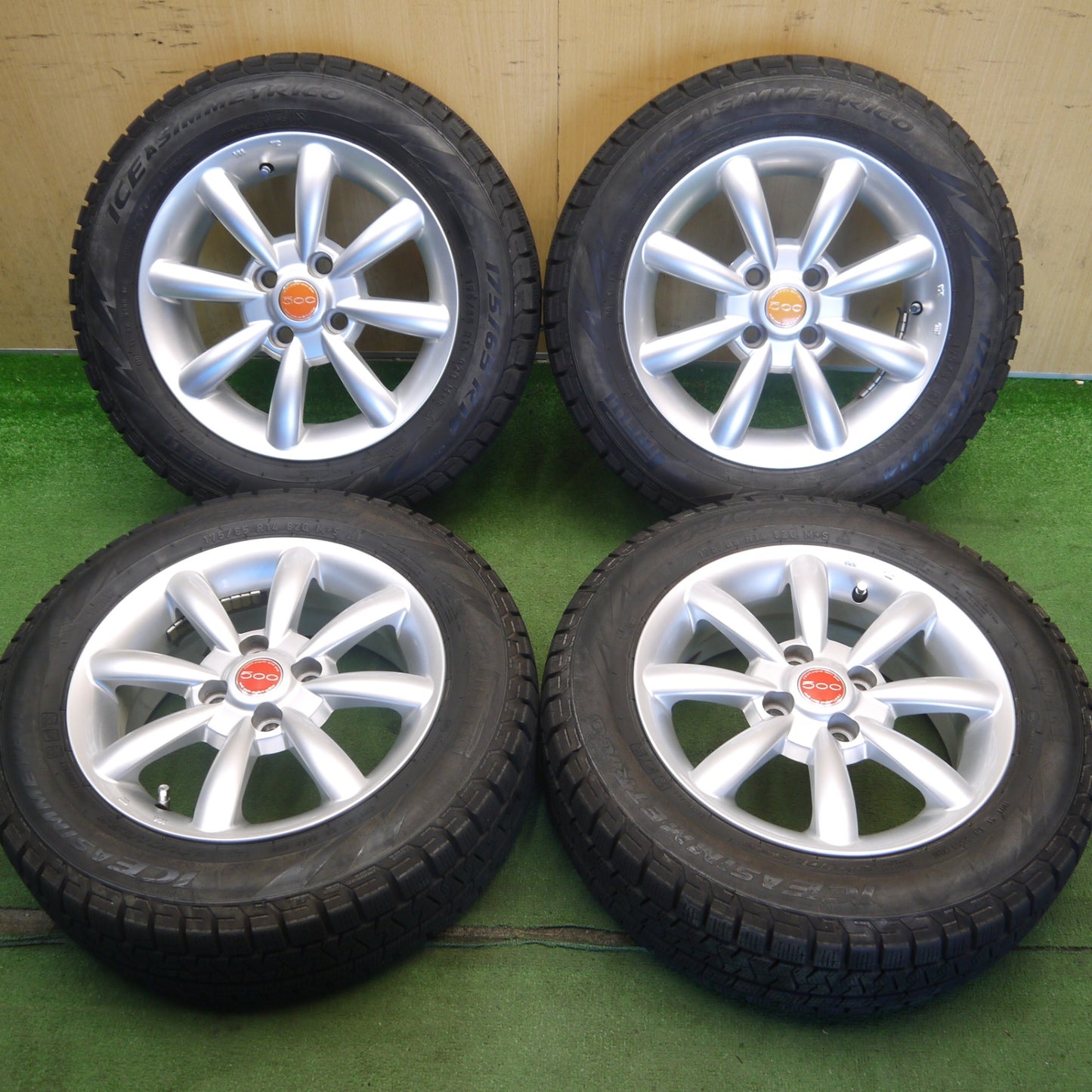 バリ溝！キレイ！9分◎FIAT フィアット 500 TARGA AGA 500 175/65R14 スタッドレス ピレリ アイスアシンメトリコ 14インチ PCD98/4H◎6071501Hス