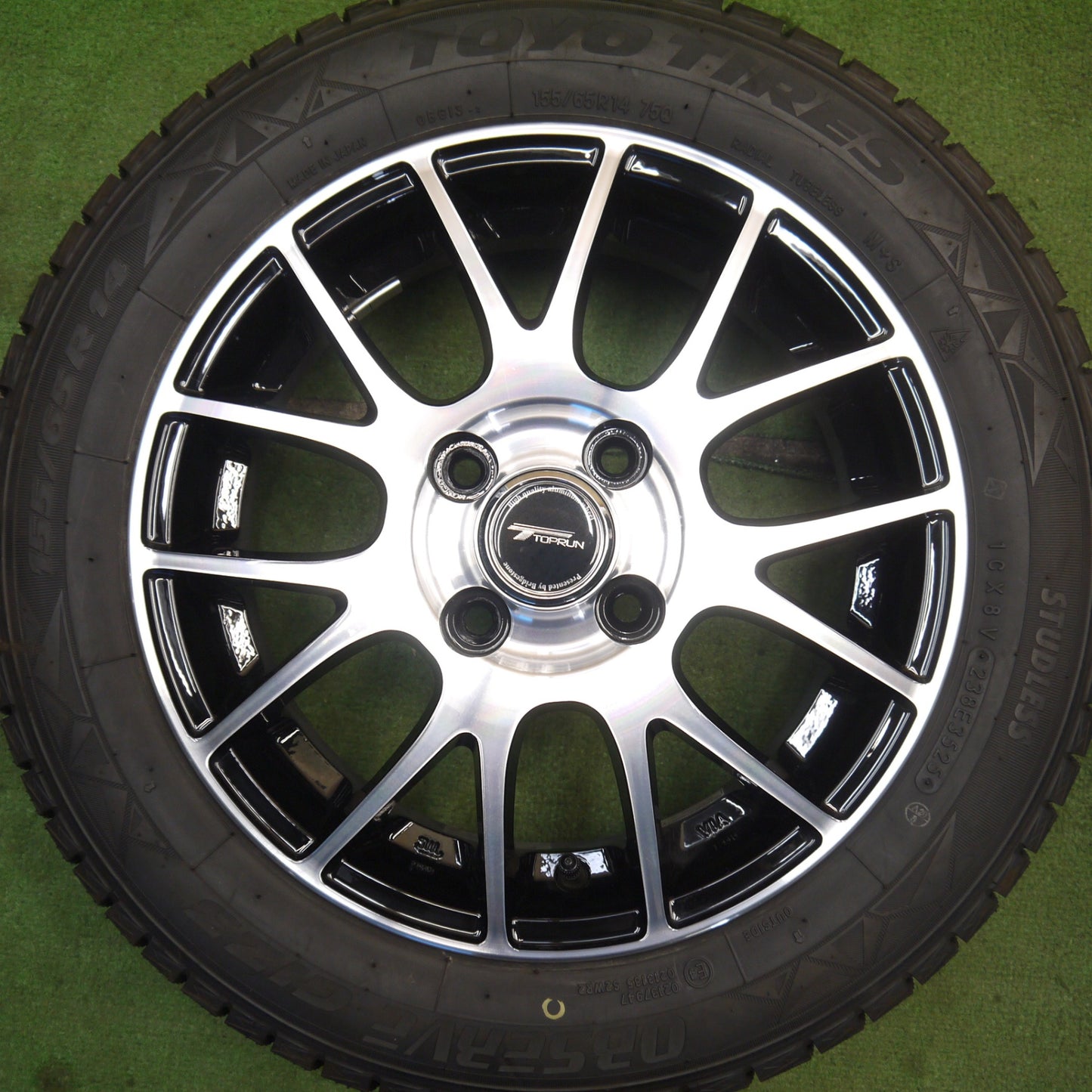バリ溝！25年！キレイ！ほぼ10分◎スタッドレス 155/65R14 トーヨー オブザーブ GIZ3 TOPRUN トップラン 14インチ PCD100/4H◎6070103Hス