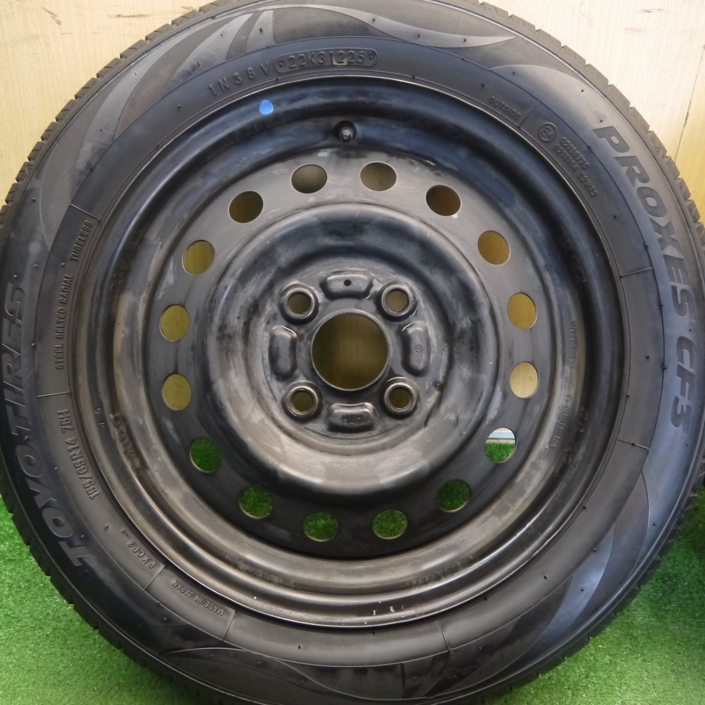 バリ溝！25年！9.5分◎155/65R14 トーヨー プロクセス CF3 スチール ホイール 14インチ PCD100/4H◎6071505Hノ