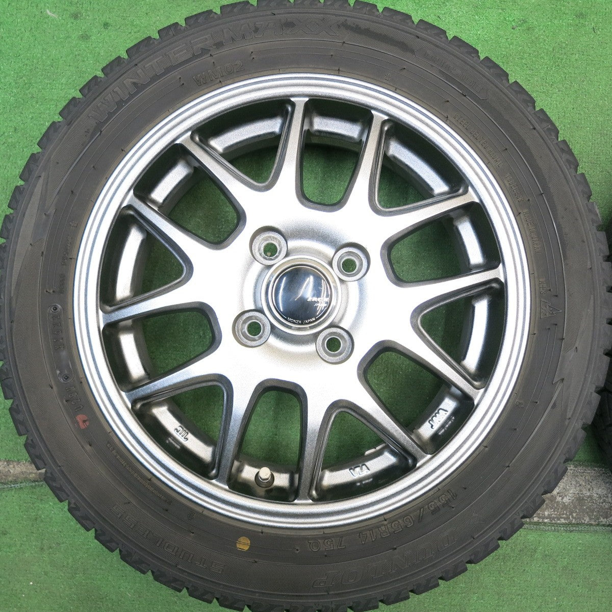 バリ溝！22年！8.5分★スタッドレス 155/65R14 ダンロップ ウインターマックス WM02 ZACK JP-205 MONZA ザック 14インチ PCD100/4H★5062106HAス