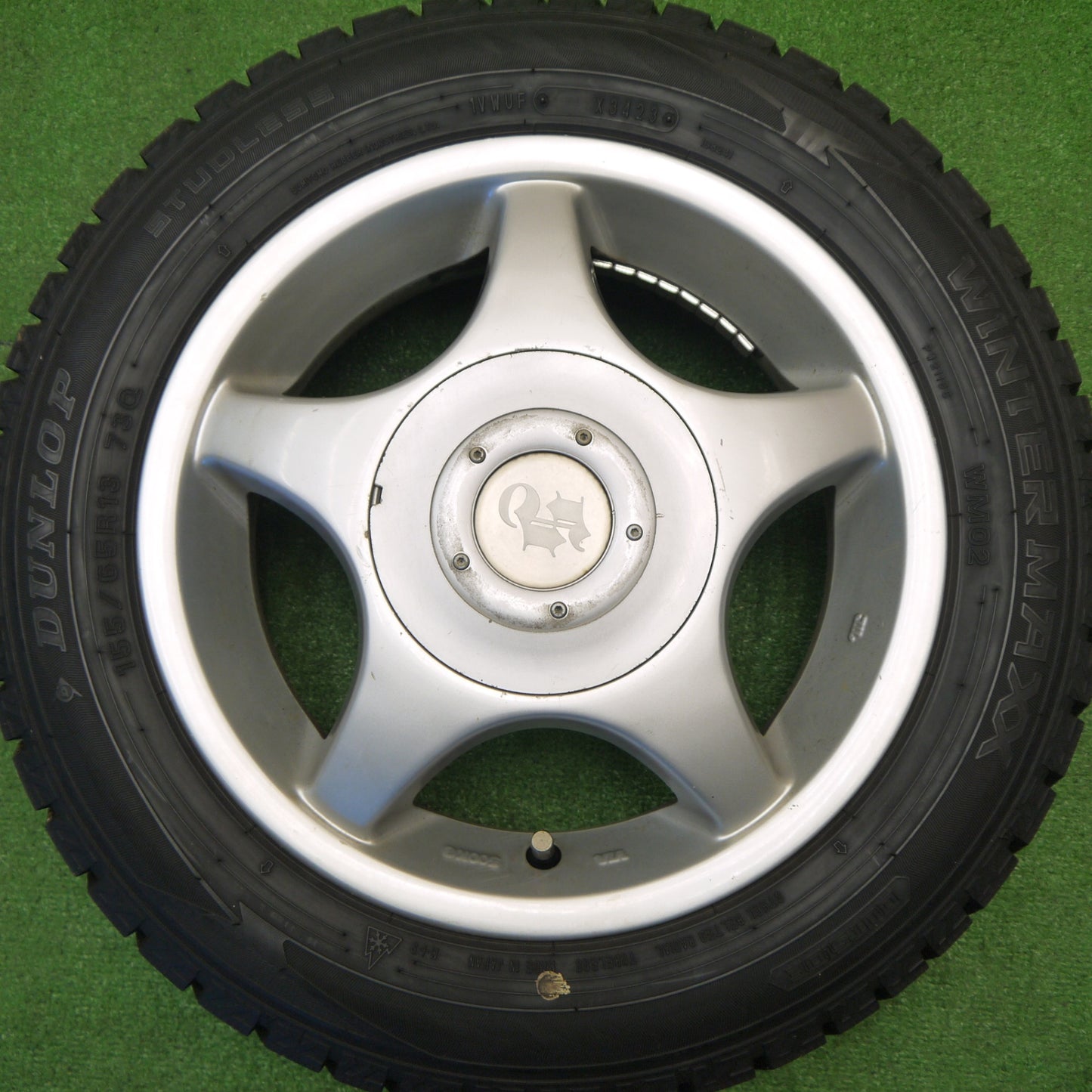 バリ溝！23年！ほぼ10分★スタッドレス 155/65R13 ダンロップ ウインターマックス WM02 社外 アルミ 13インチ PCD100 110 114.3/4H マルチ★5102907Hス