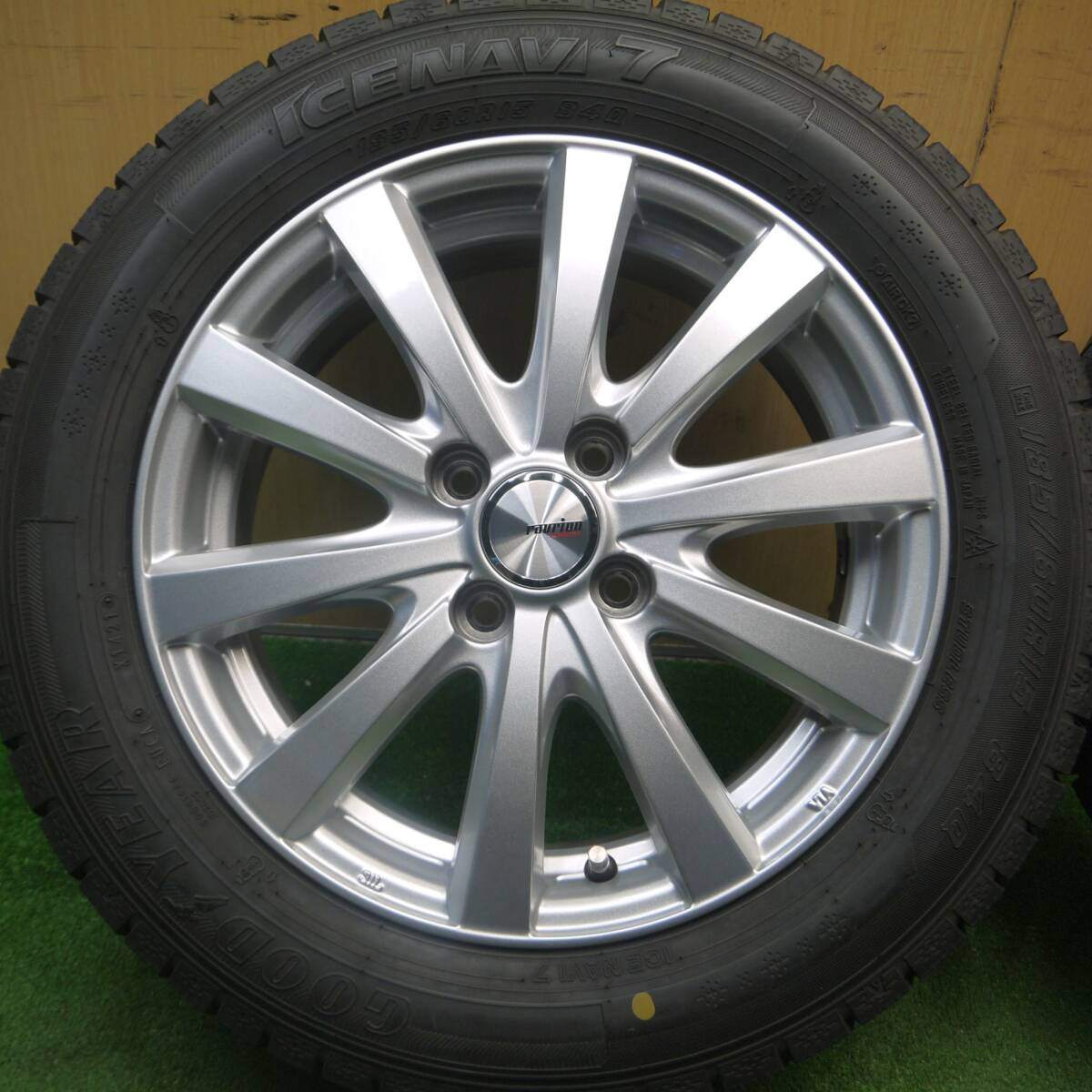バリ溝！21年！キレイ！ほぼ10分★スタッドレス 185/60R15 グッドイヤー アイスナビ7 ravrion RS01 ラブリオン 15インチ PCD100/4H★5021904Hス