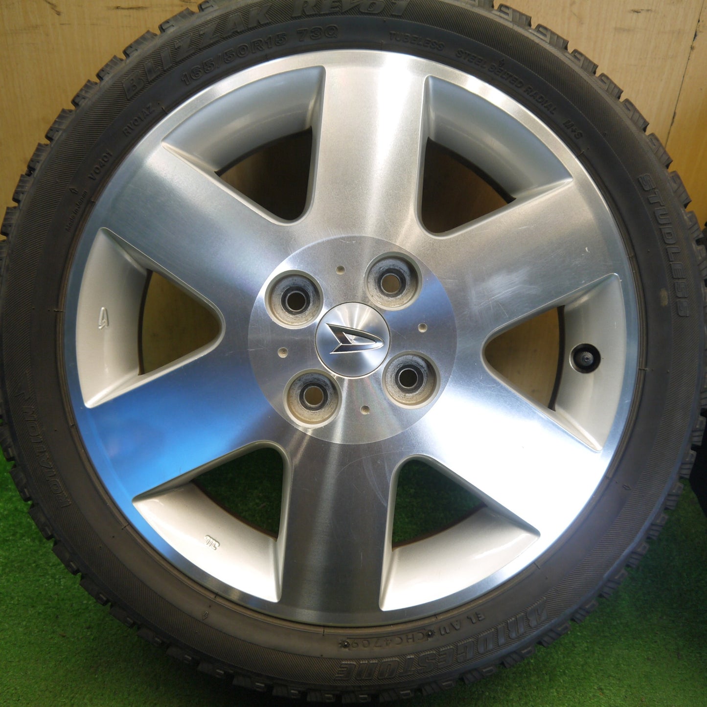 4本価格◎ダイハツ L880K コペン 純正 165/50R15 スタッドレス ブリヂストン ブリザック REVO1 15インチ PCD100/4H◎6070706Hス