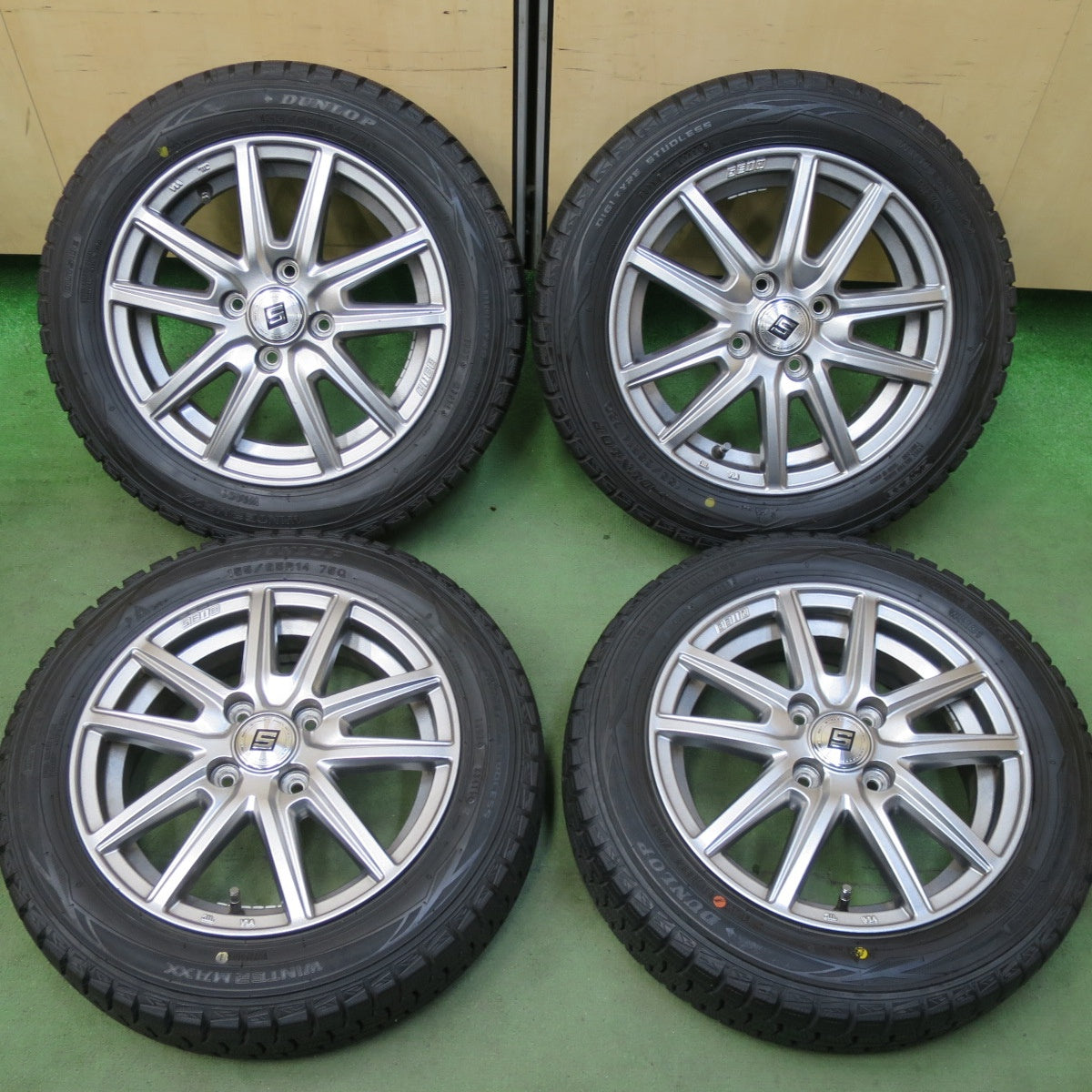 超バリ溝！キレイ！9.5分以上★スタッドレス 155/65R14 ダンロップ ウインターマックス WM01 SEIN ザイン 14インチ PCD100/4H★5111203TTス