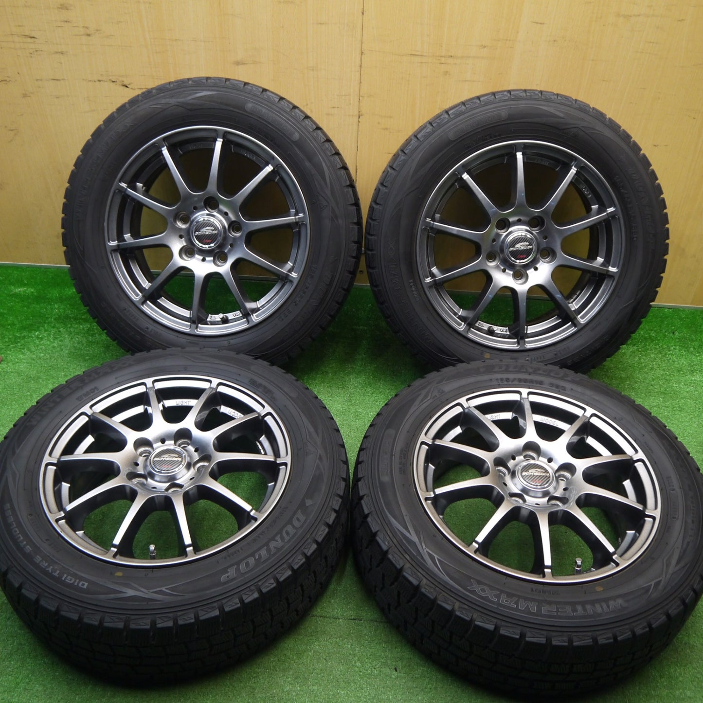 バリ溝！キレイ！8.5分★スタッドレス 185/65R15 ダンロップ ウインターマックス WM01 SCHNEIDER ATECH シュナイダー 15インチ PCD114.3/5H★5112604Hス