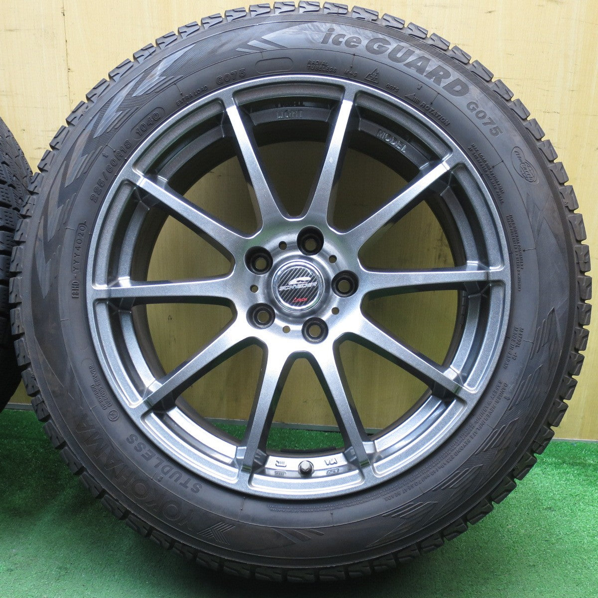バリ溝！キレイ！9分★スタッドレス 225/60R18 ヨコハマ アイスガード G075 SCHNEIDER ATECH シュナイダー 18インチ PCD114.3/5H★5053005NJス