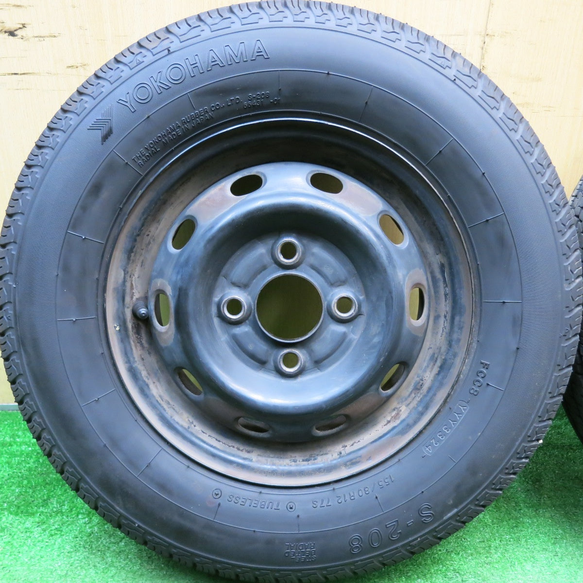 バリ溝！24年！9分★155/80R12 ヨコハマ S-208 スチール ホイール 12インチ PCD100/4H★5062203HAノ
