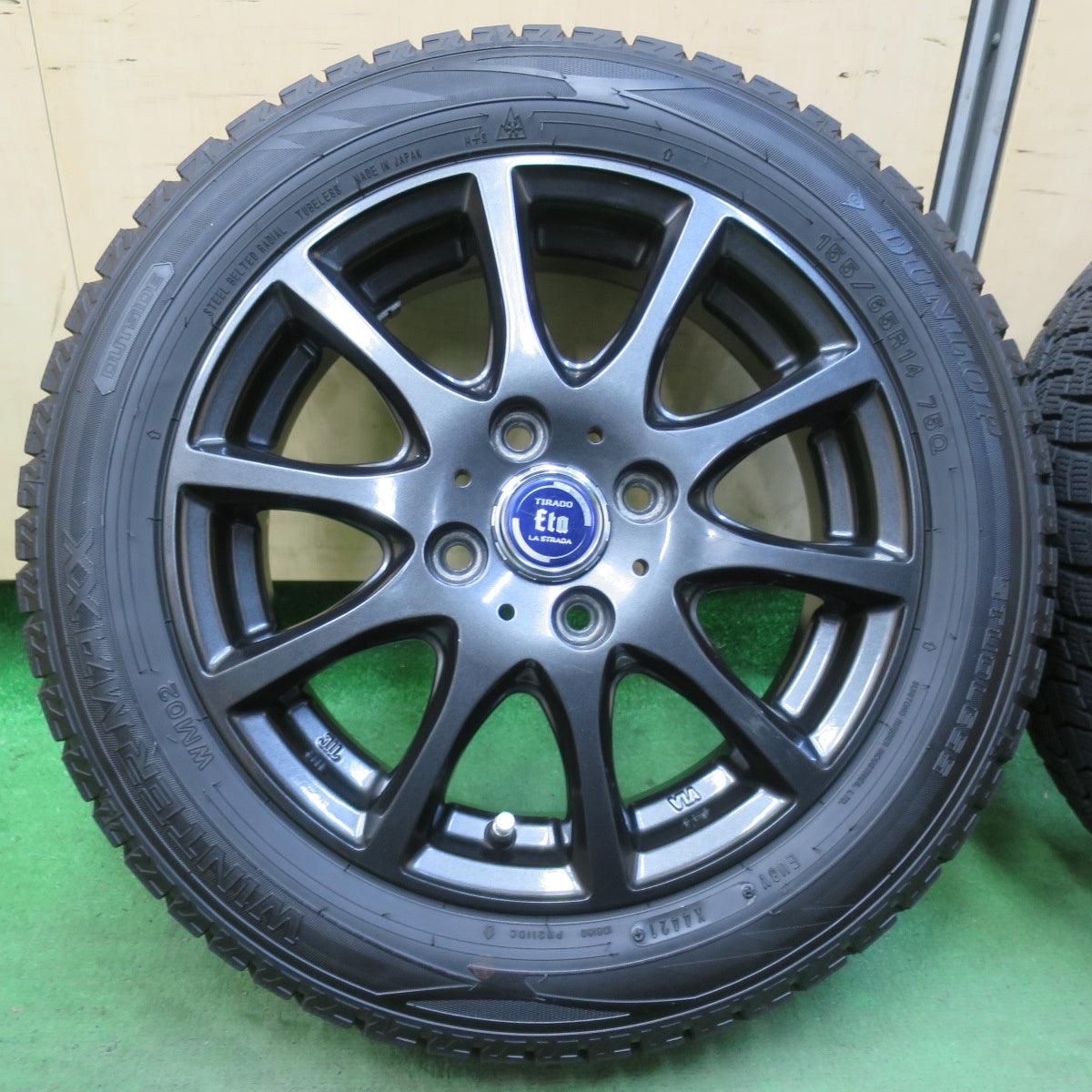 バリ溝！21年！キレイ！9分★スタッドレス 155/65R14 ダンロップ ウインターマックス WM02 TIRADO Eta LA STRADA ティラード 14インチ PCD100/4H★5103009イス