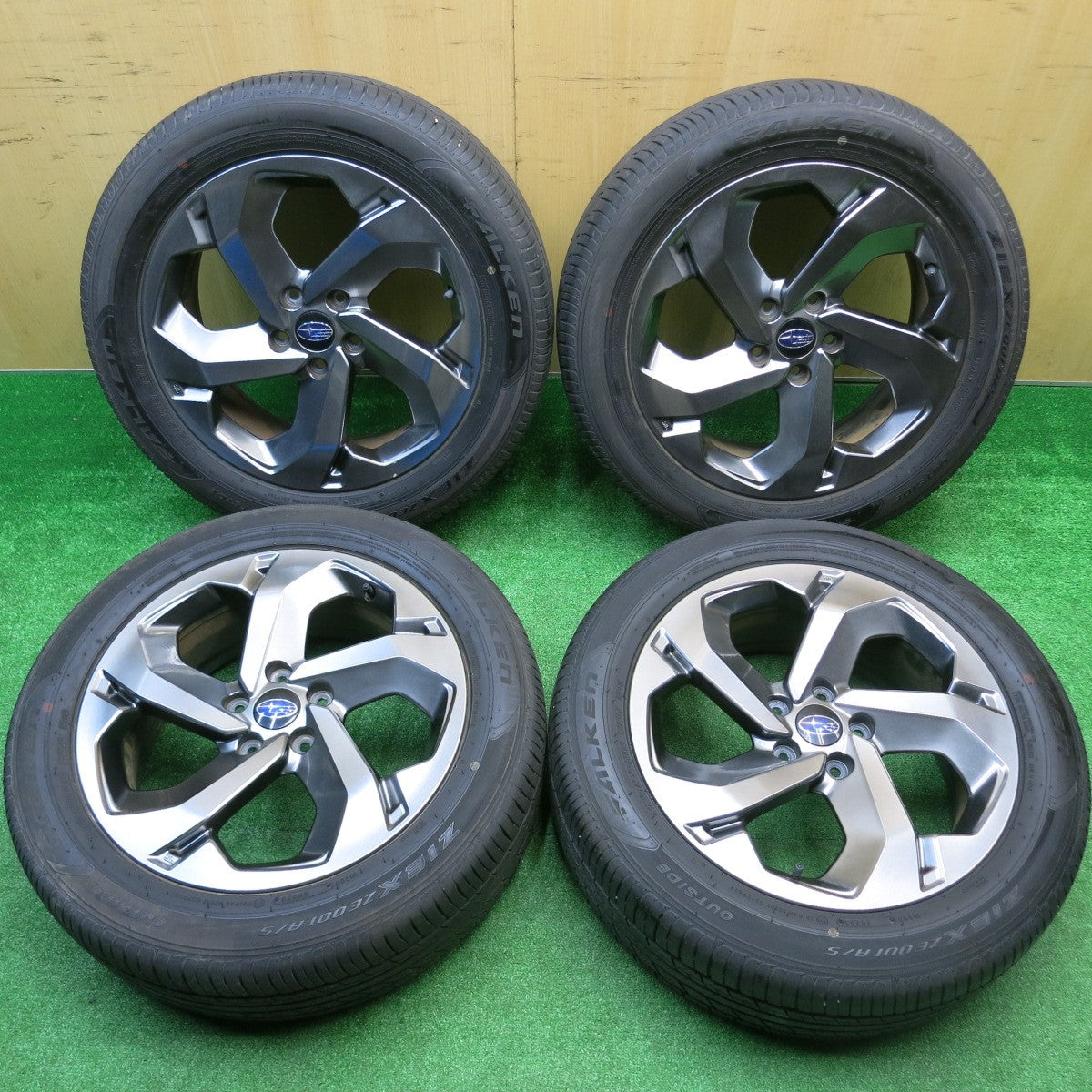 バリ溝！23年！9.5分★スバル SK フォレスター STI スポーツ 純正 ENKEI 225/55R18 ファルケン ZIEX ZE001 A/S 18インチ エンケイ PCD114.3/5H★5102506HAノ