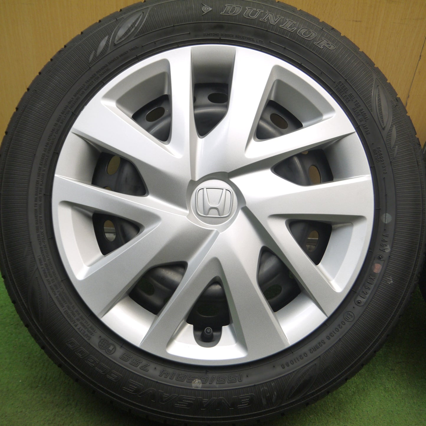 *送料無料* バリ溝！21年！綺麗！8.5分★ホンダ N-BOX 純正 スチール 155/65R14 ダンロップ エナセーブ EC300 PCD100/4H★4061806Hノ