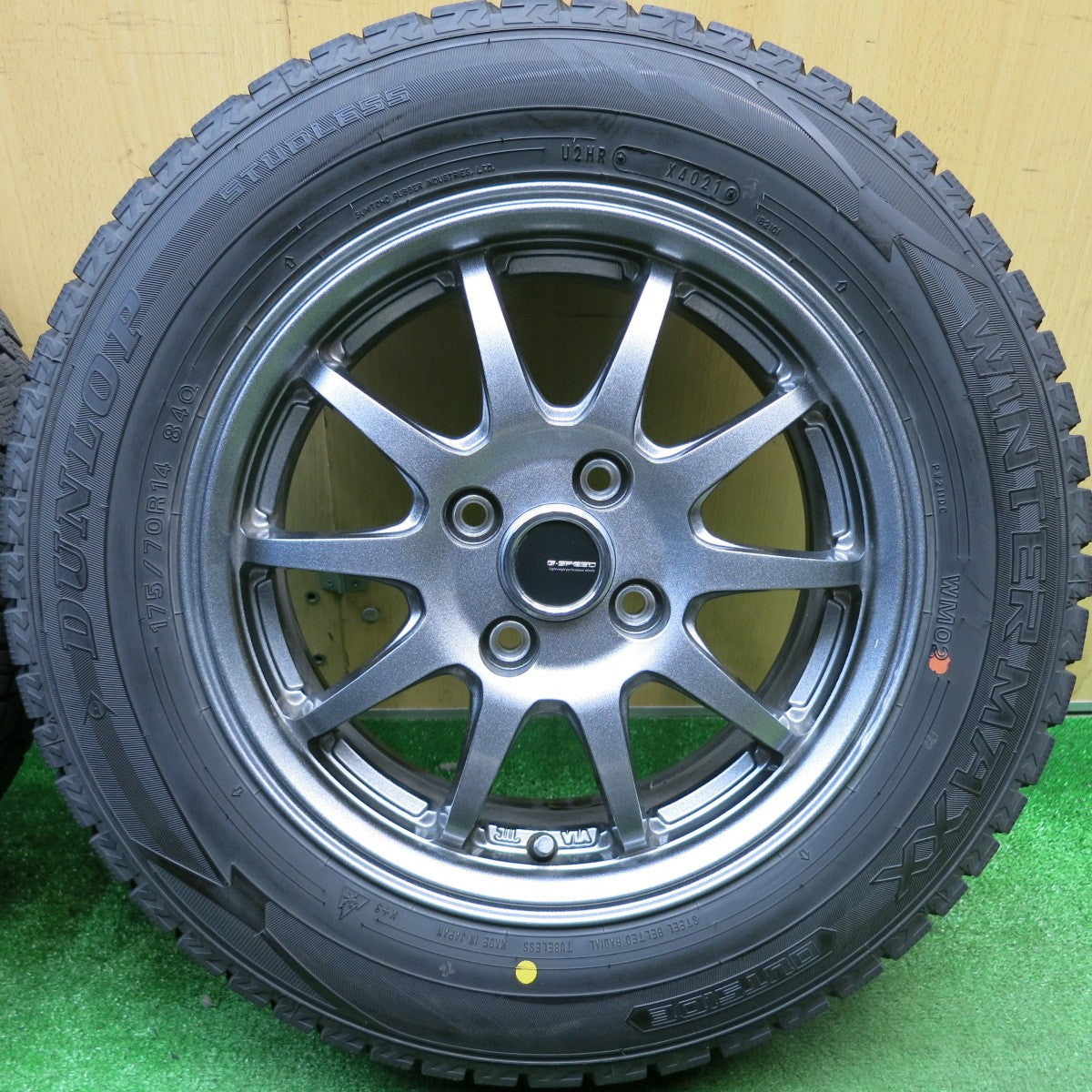 バリ溝！21年！キレイ！9.5分★スタッドレス 175/70R14 ダンロップ ウインターマックス WM02 G-SPEED Gスピード 14インチ PCD100/4H★5121301HAス