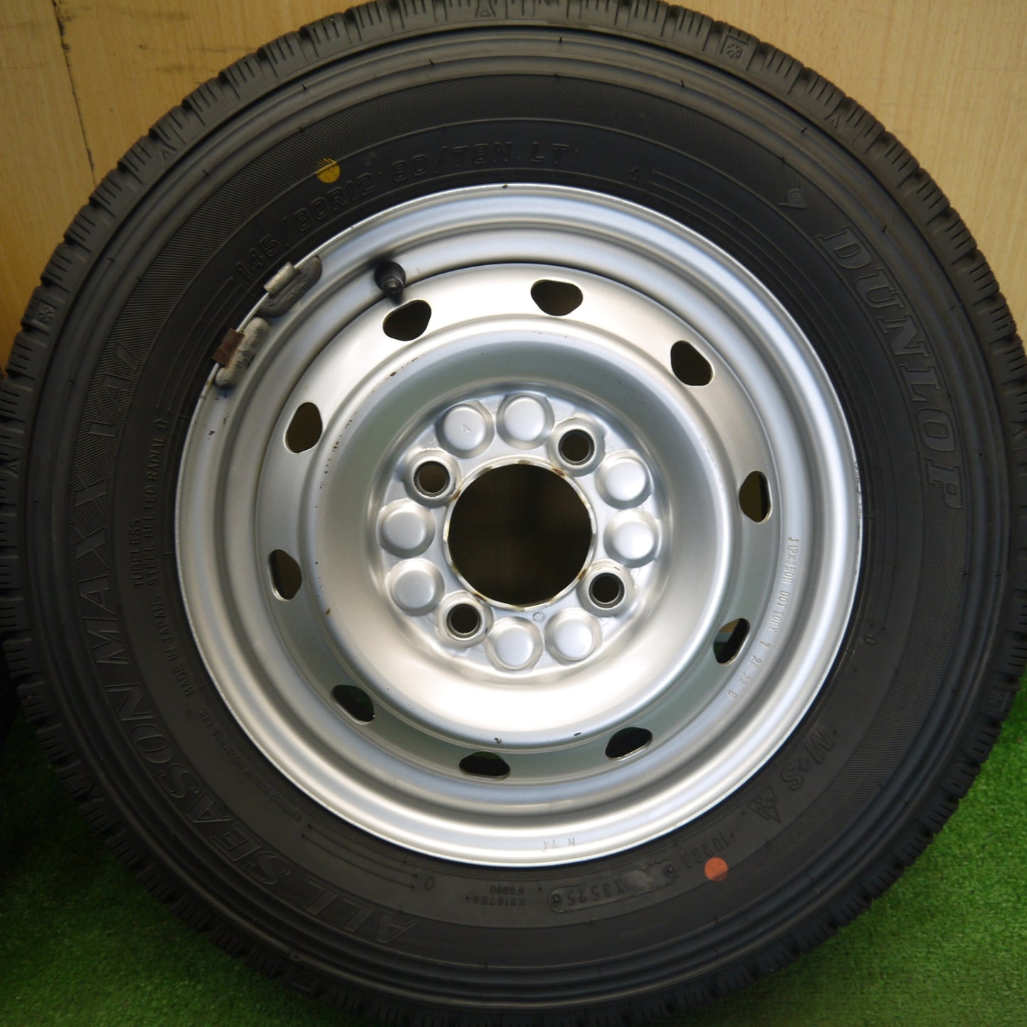 バリ溝！25年！キレイ！9.5分★145/80R12 80/78N ダンロップ ALL SEASON MAXX VA1 オールシーズン TOPY スチール ホイール 12インチ PCD100/4H★6041306Hス