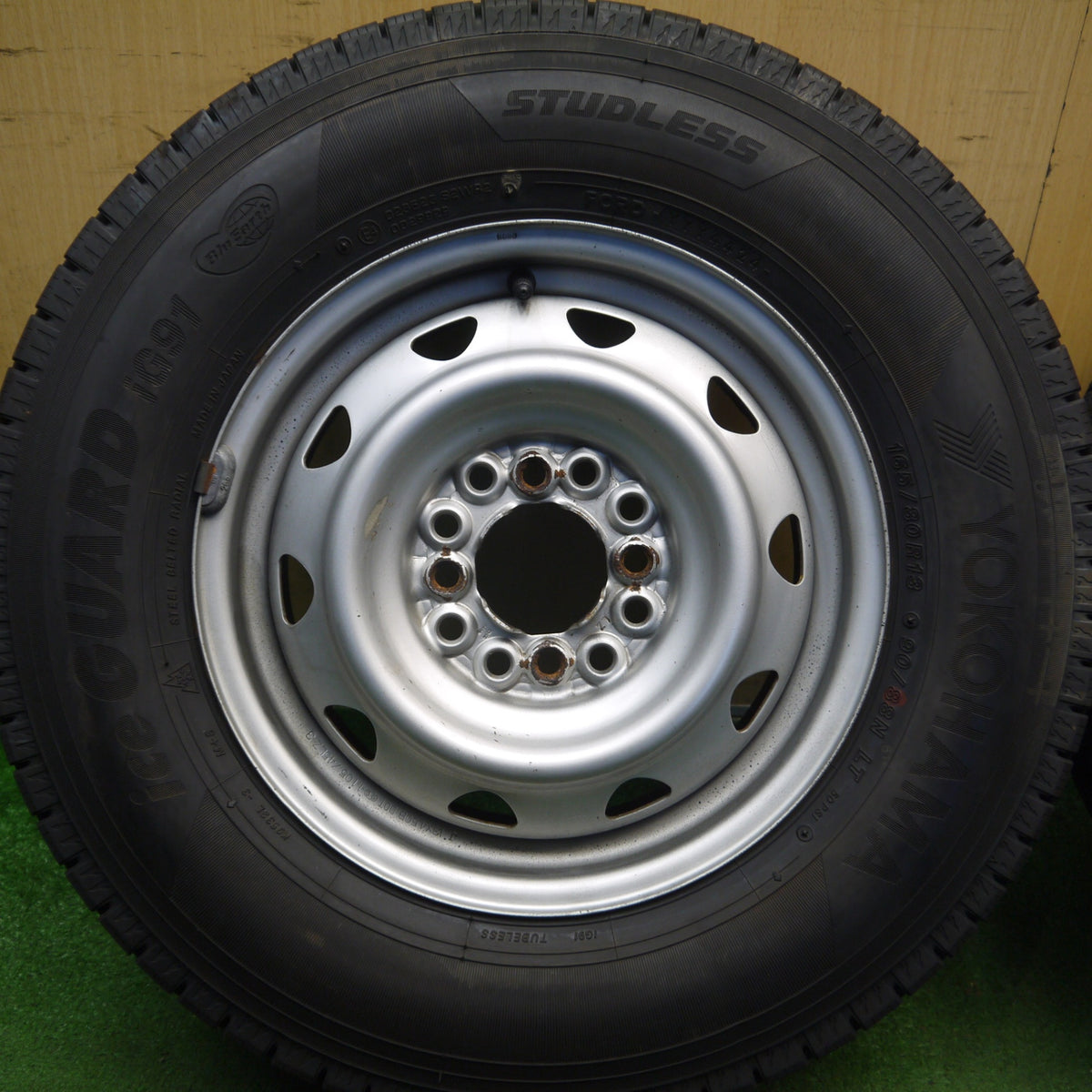 バリ溝！24年！9.5分以上◎スタッドレス 165/80R13 90/88N ヨコハマ アイスガード iG91 スチール ホイール 13インチ PCD100 110 114.3/4H マルチ◎6090405Hス
