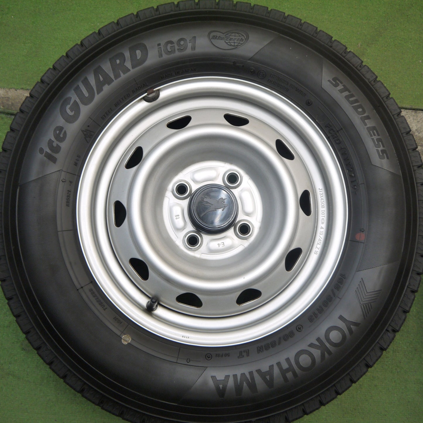 バリ溝！キレイ！9.5分★スタッドレス 165/80R13 90/88N ヨコハマ アイスガード iG91 スチール ホイール 13インチ PCD100/4H★5091202Hス