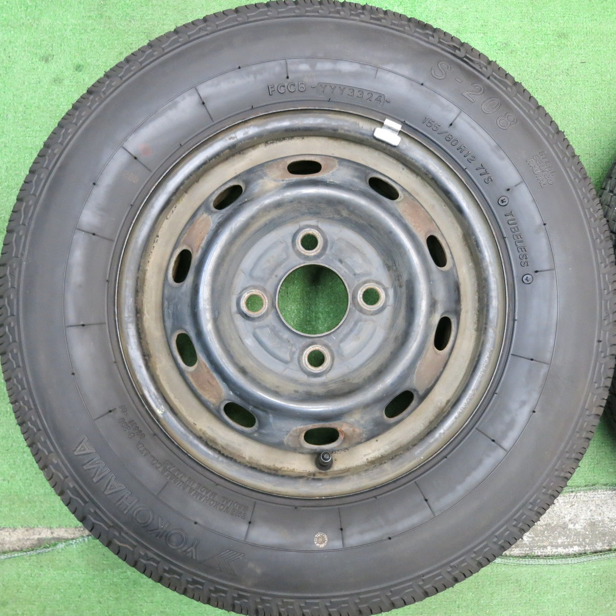 バリ溝！24年！9分★155/80R12 ヨコハマ S-208 スチール ホイール 12インチ PCD100/4H★5062203HAノ