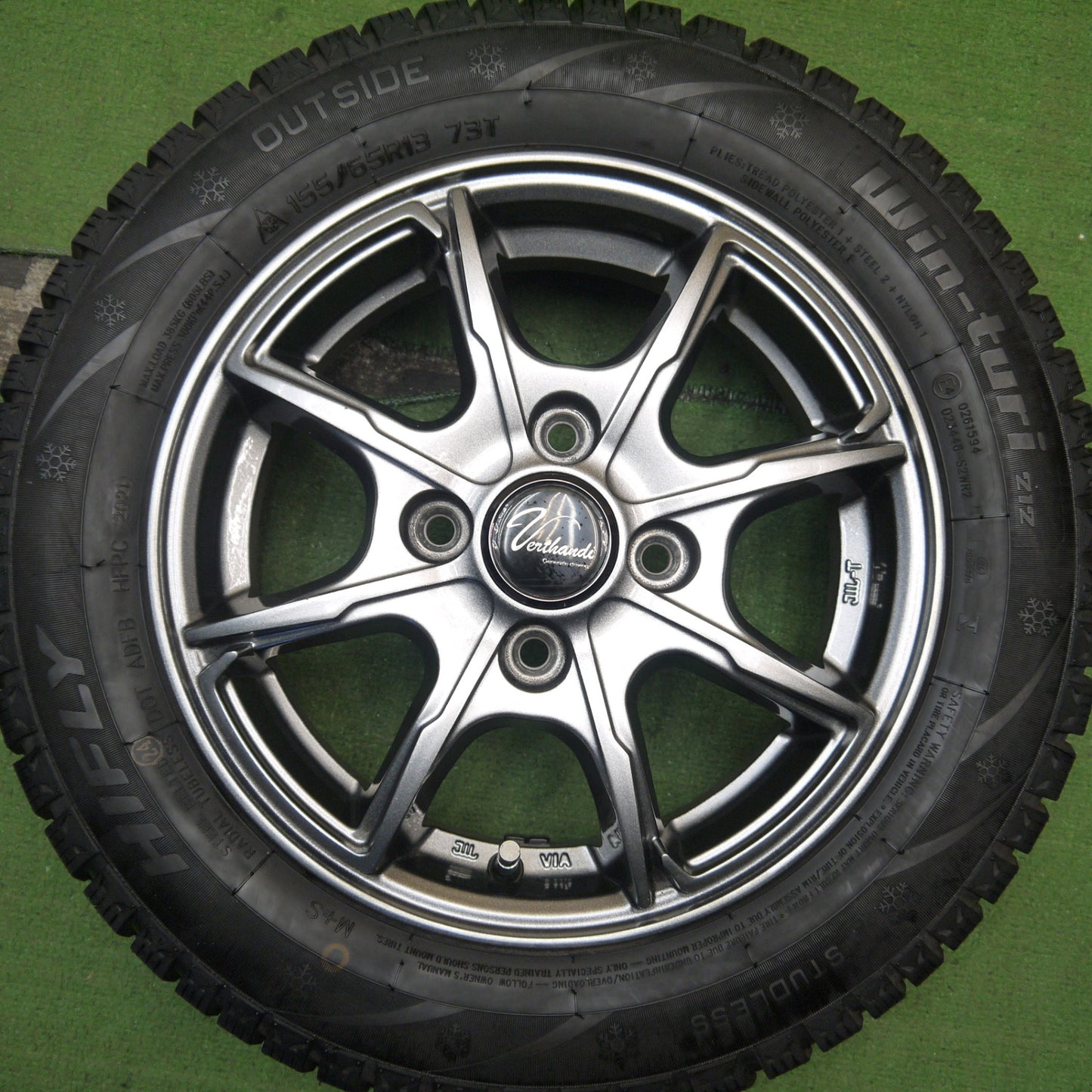 バリ溝！21年！キレイ！9分★スタッドレス 155/65R13 ハイフライ Ｗin-turi 212 Verthandi ヴェルザンディ ヴェルサンディ 13インチ PCD100/4H★5061705Hス