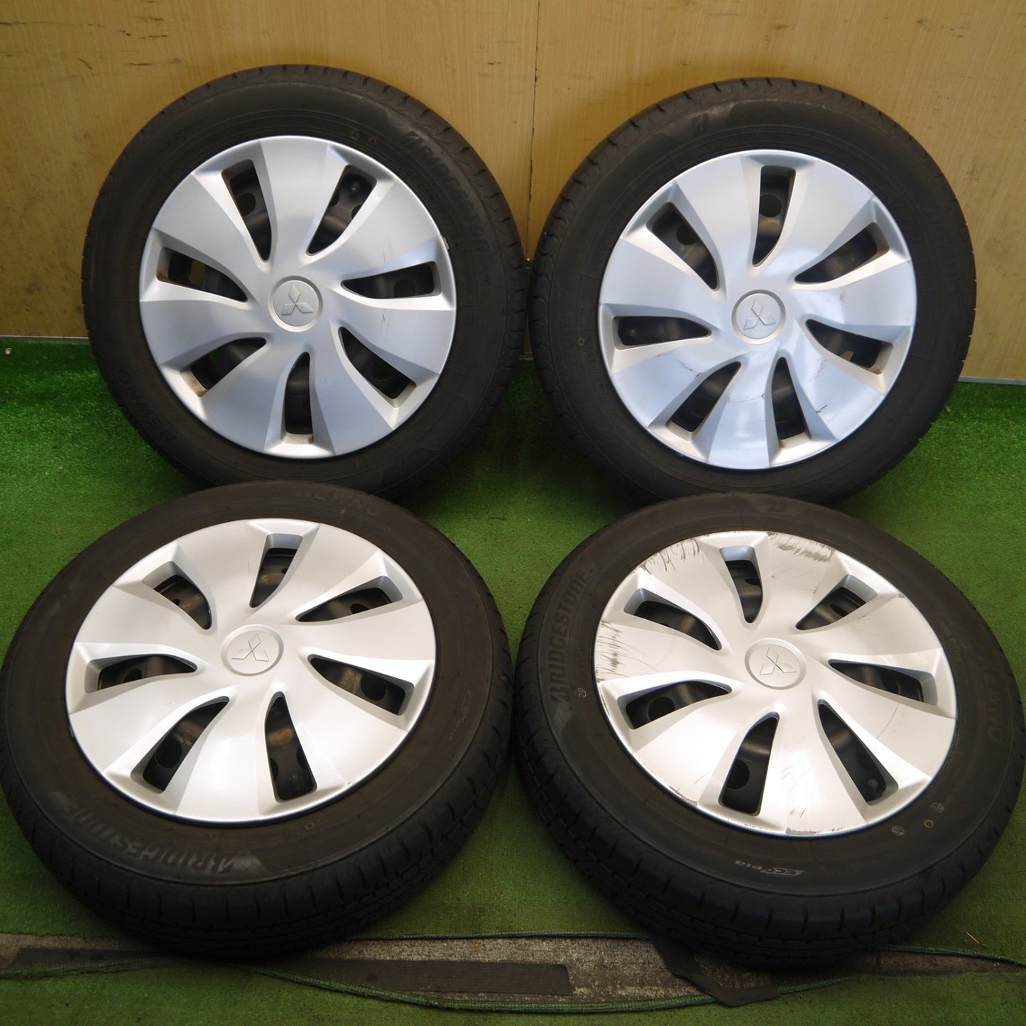 バリ溝！25年！9.5分以上◎三菱 ekワゴン 純正 スチール 155/65R14 ブリヂストン NEWNO ニューノ 14インチ PCD100/4H◎6081701Hノ