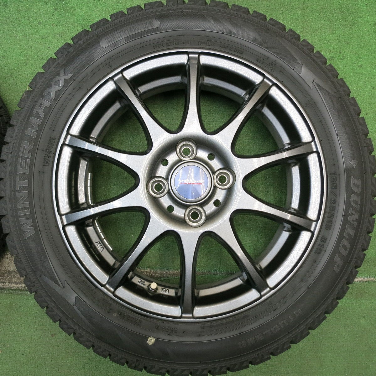 バリ溝！22年！キレイ！9.5分★スタッドレス 165/65R15 ダンロップ ウインターマックス WM02 VELVA CHARGE ヴェルヴァ 15インチ 軽サイズ タフト 等 PCD100/4H★5081002HAス