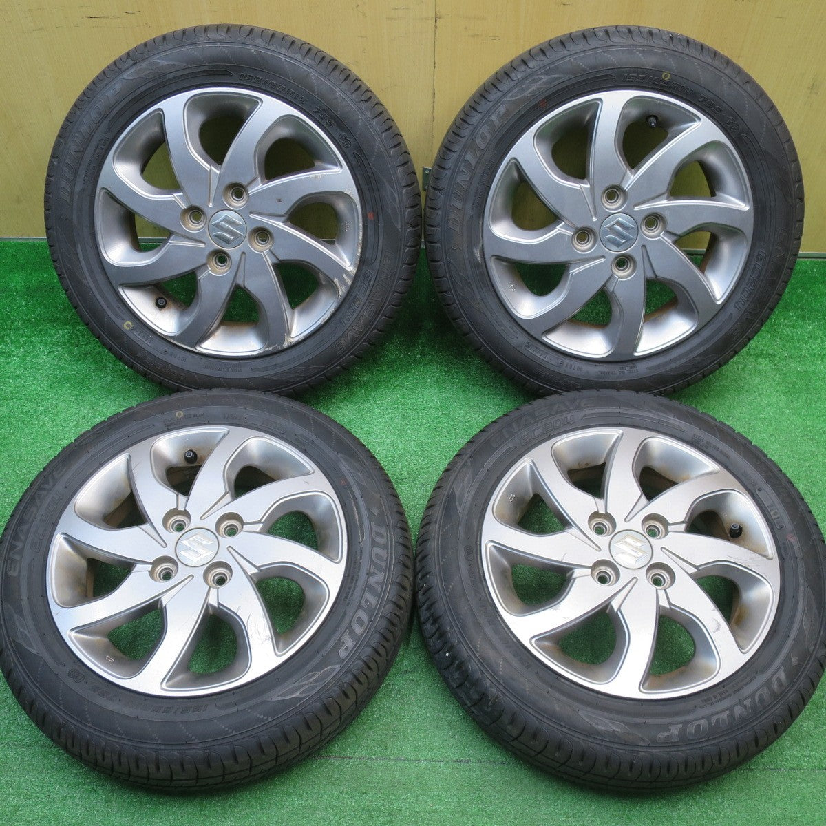 バリ溝！24年！9分★スズキ パレット 純正 155/65R14 ダンロップ エナセーブ EC204 14インチ PCD100/4H★5110105NJノ