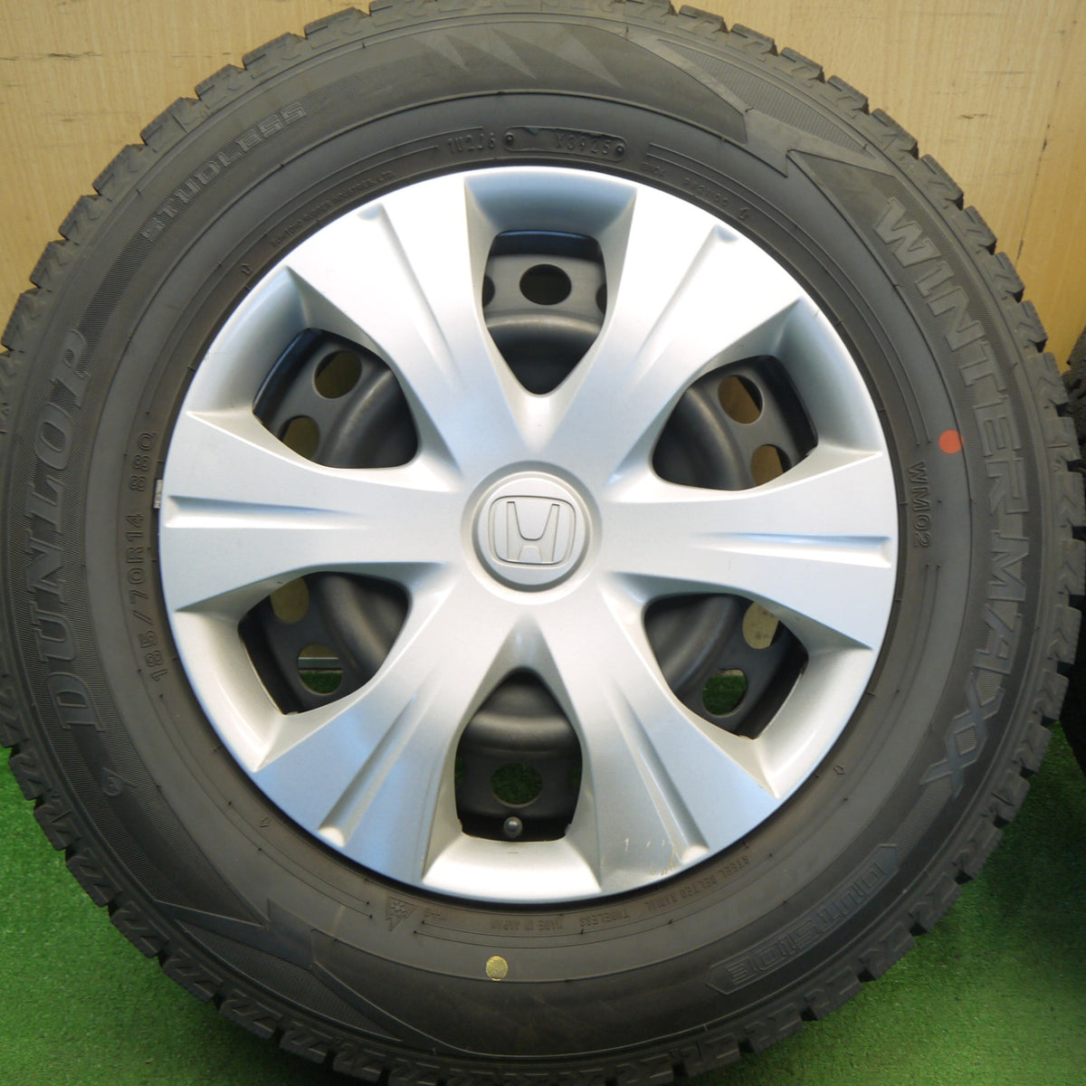 バリ溝！25年！ほぼ10分◎ホンダ フリード 純正 スチール 185/70R14 スタッドレス ダンロップ ウインターマックス WM02 14インチ PCD100/4H◎6092503Hス