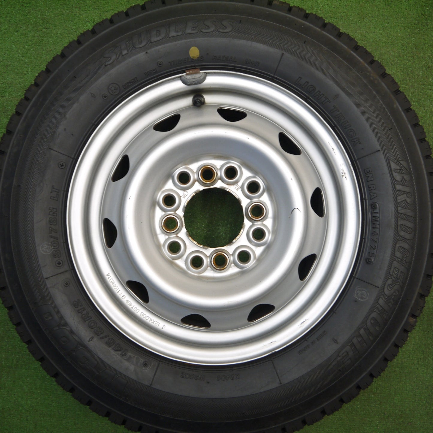 ほぼ未使用！25年★スタッドレス 145/80R12 80/78N ブリヂストン W300 スチール ホイール 12インチ PCD100 110 114.3/4H マルチ★6040312Hス