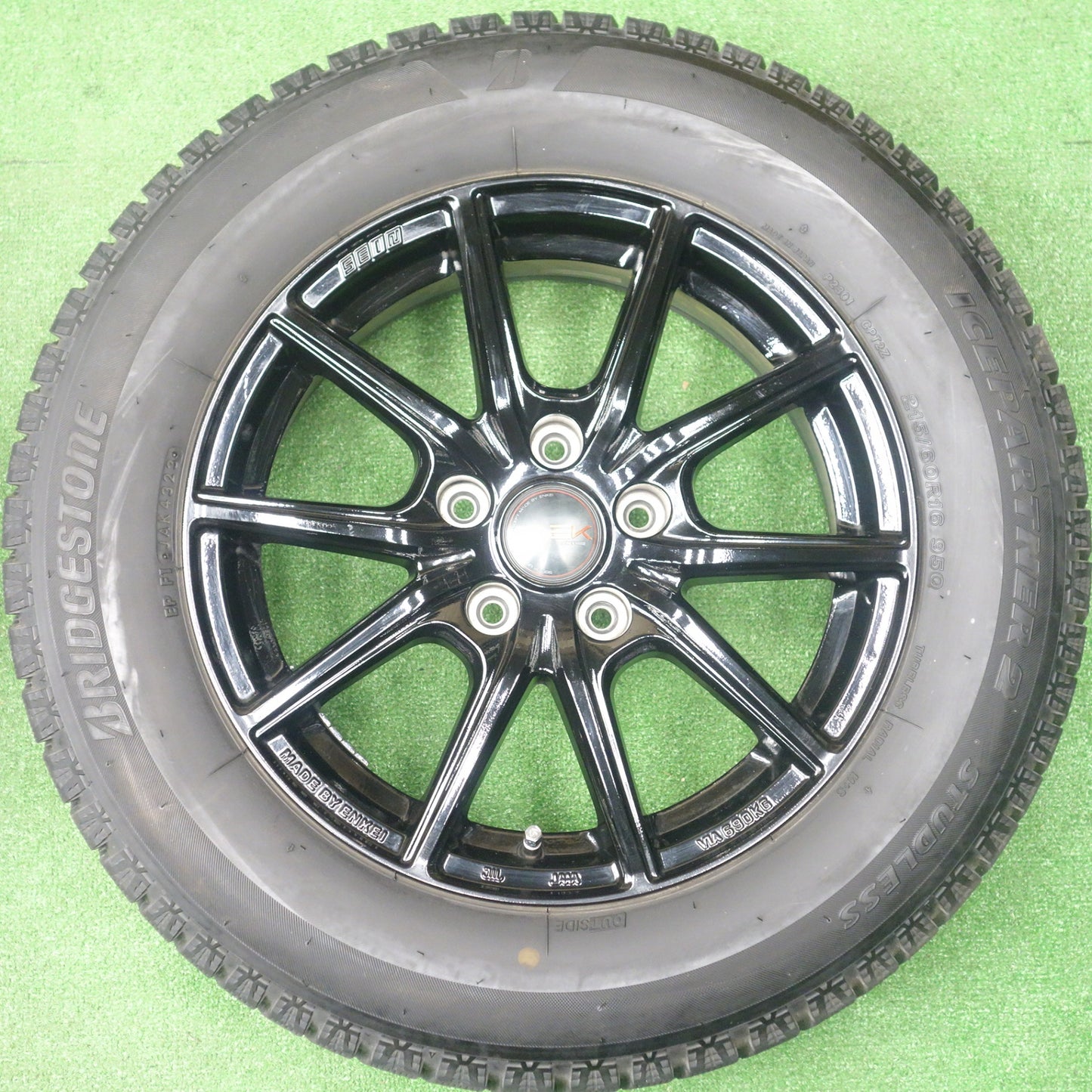 バリ溝！23年！9.5分★スタッドレス 215/60R16 ブリヂストン アイスパートナー2 SEIN-EK AME ENKEI ザイン エンケイ 16インチ PCD114.3/5H★6021401KTス