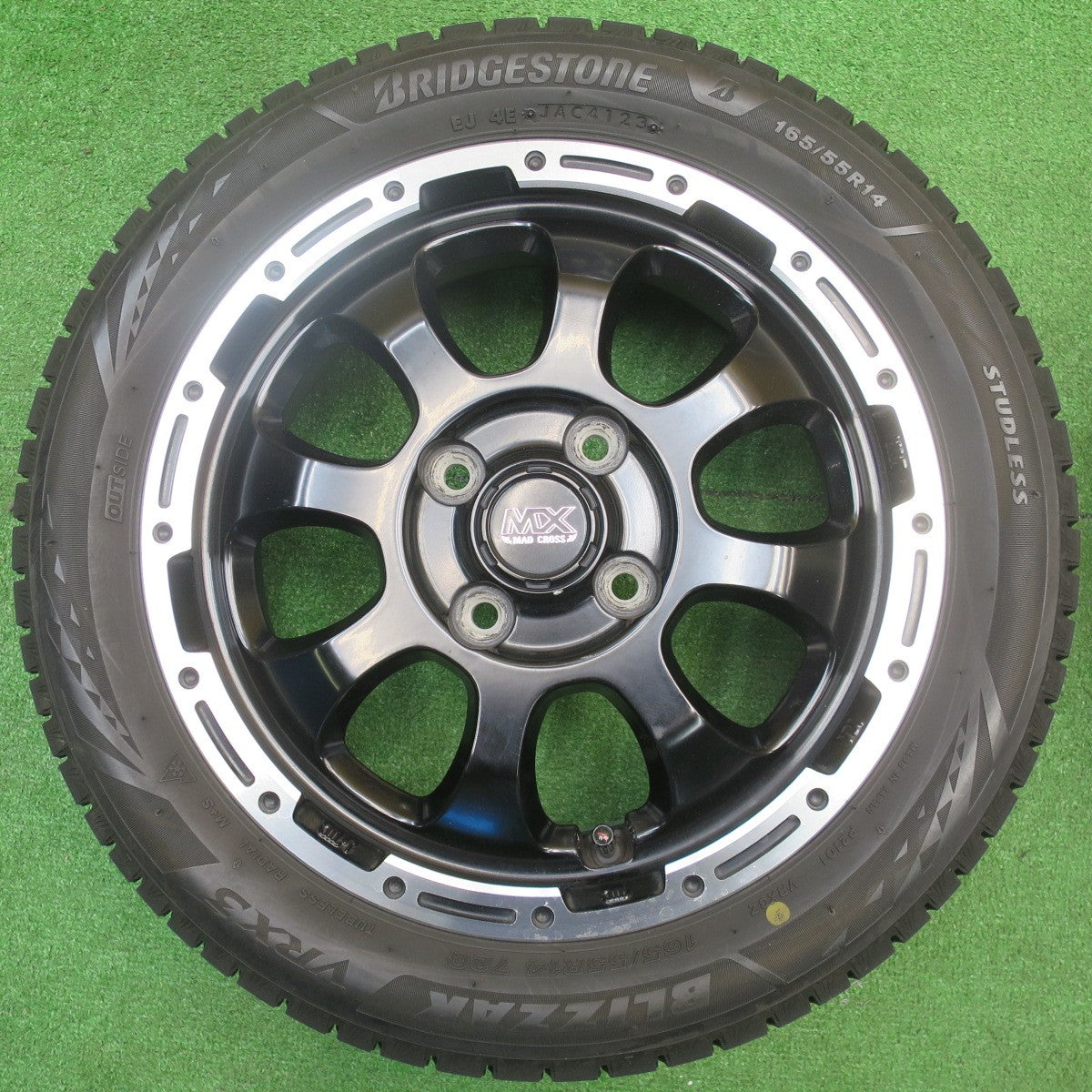 バリ溝！23年！9.5分★スタッドレス 165/55R14 ブリヂストン ブリザック VRX3 MX MAD CROSS MC-76 マッドクロス 14インチ 軽サイズ PCD100/4H★5111310NJス