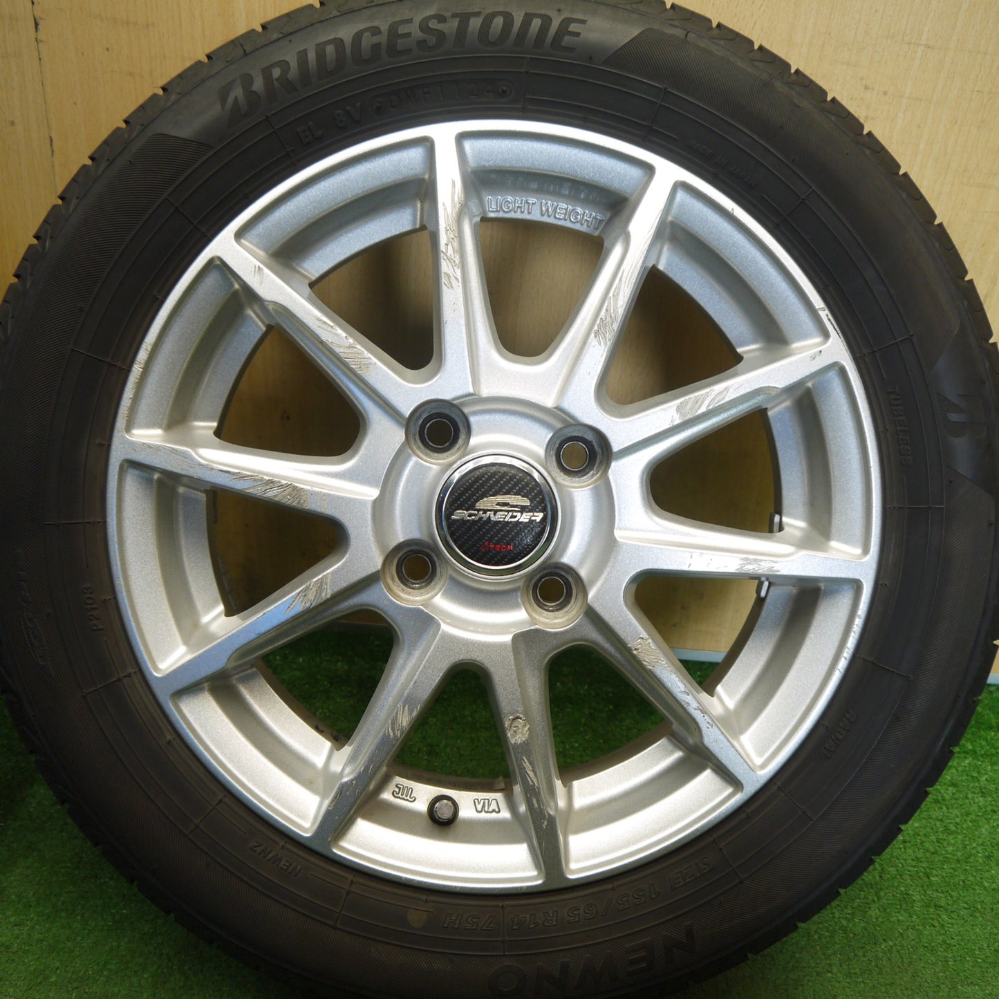 4本価格！24年◎155/65R14 ブリヂストン NEWNO SCHNEIDER ATECH ニューノ シュナイダー エーテック 14インチ PCD100/4H◎6080702Hノ
