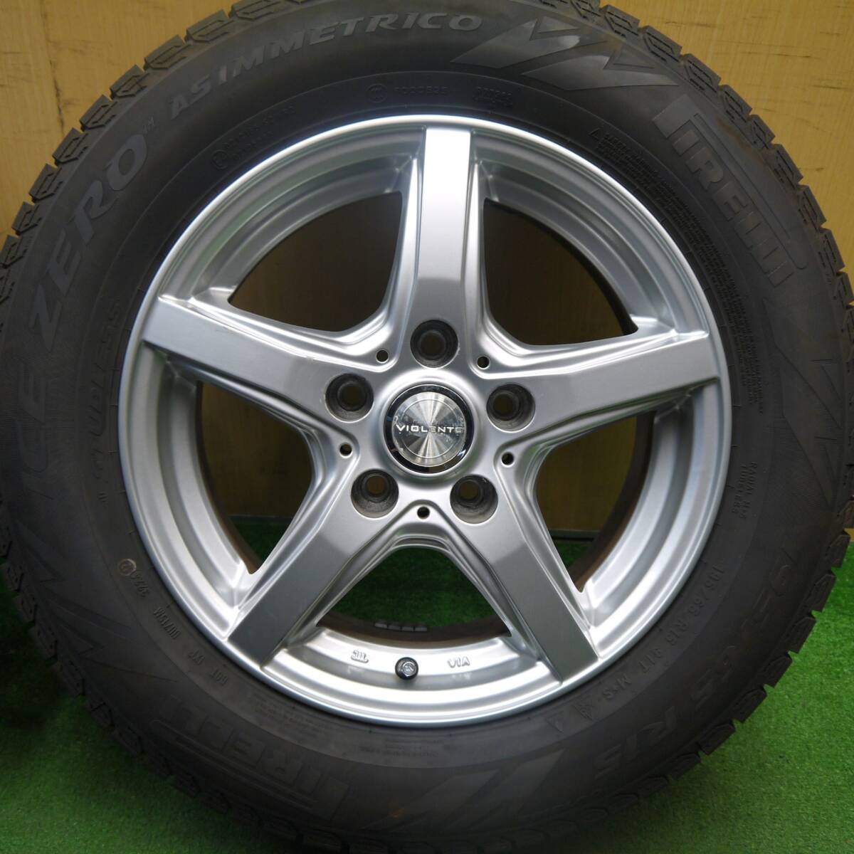 バリ溝！24年！キレイ！9.5分★スタッドレス 195/65R15 ピレリ アイスゼロ アシンメトリコ VIOLENTO ヴィオレント 15インチ PCD114.3/5H★5032503Hス