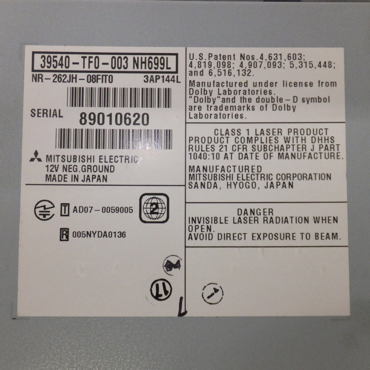 [送料無料] 現状品★三菱製 ホンダ 純正 フィット GE6 GE7 HDDナビ 39540-TF0-003 NH699L(44)★