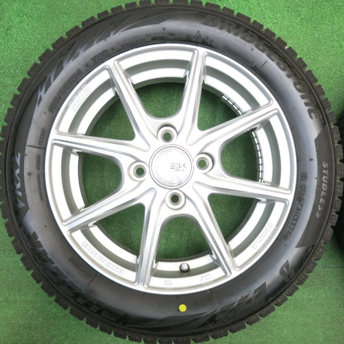 バリ溝！24年！キレイ！ほぼ10分★スタッドレス 155/65R14 ブリヂストン ブリザック VRX2 SEIN ENKEI AME ザイン エンケイ 14インチ PCD100/4H★5121803HAス