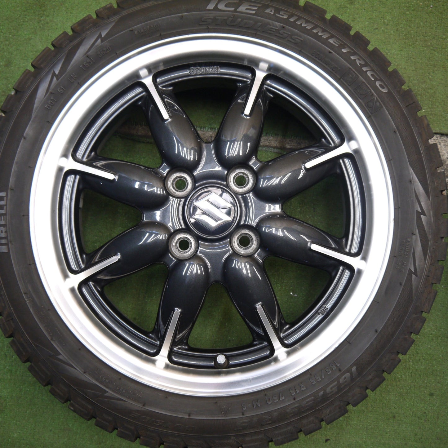 4本価格★スズキ アルト ターボ RS 純正 165/55R15 スタッドレス ピレリ アイスアシンメトリコ 15インチ PCD100/4H★5072806Hス