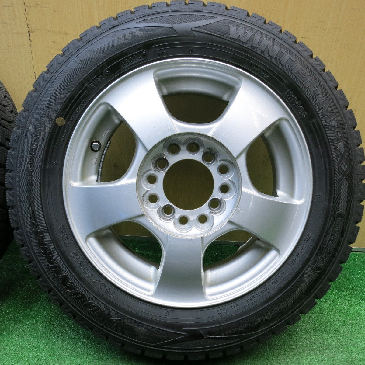 バリ溝！24年！9.5分以上★スタッドレス 155/70R13 ダンロップ ウインターマックス WM02 社外 アルミ 13インチ PCD100 110 114.3/4H マルチ★6011704HAス