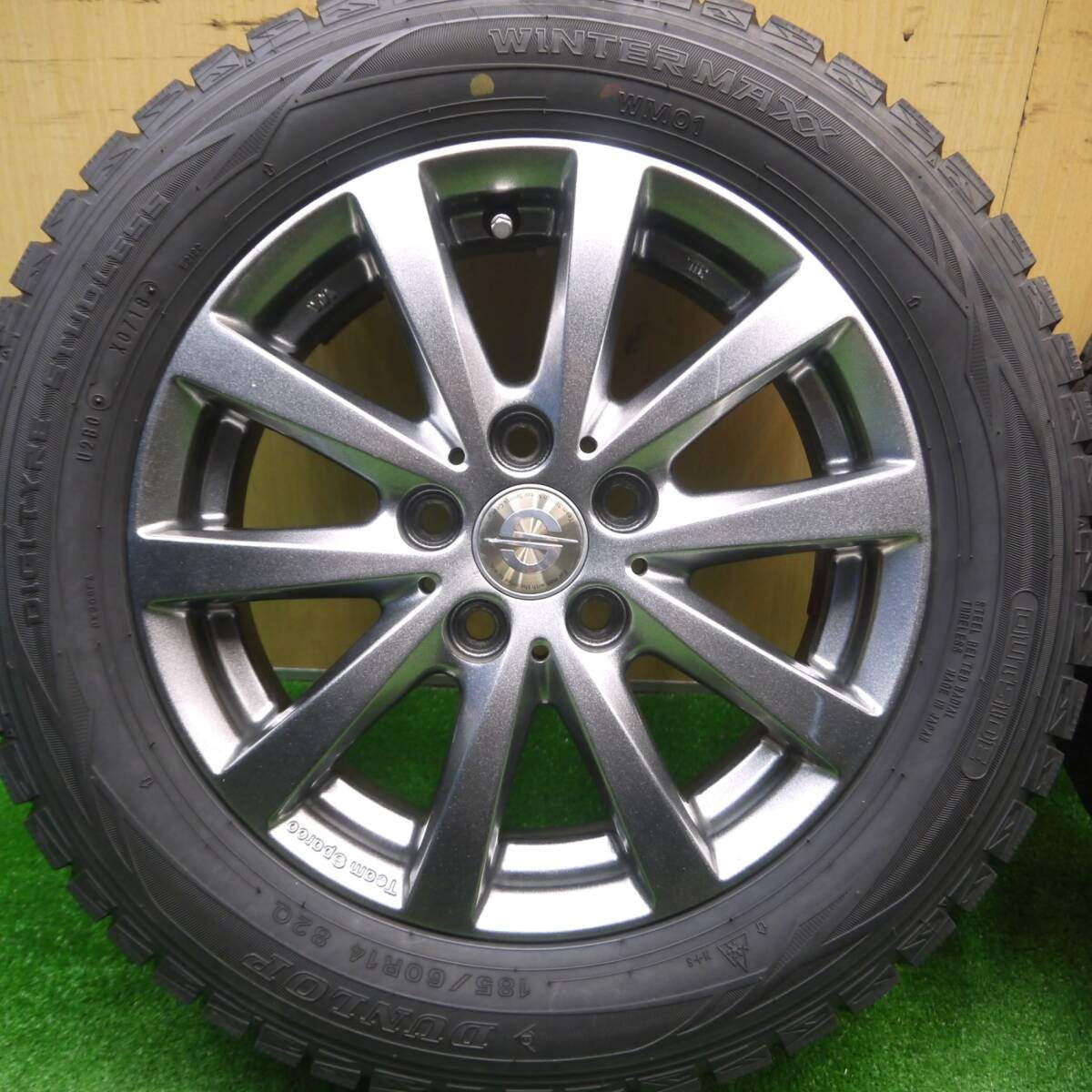 バリ溝！綺麗！9.5分以上★ワーゲン等 185/60R14 スタッドレス ダンロップ ウインターマックス WM01 Team Sparco チームスパルコ PCD100/5H★4101601Hス