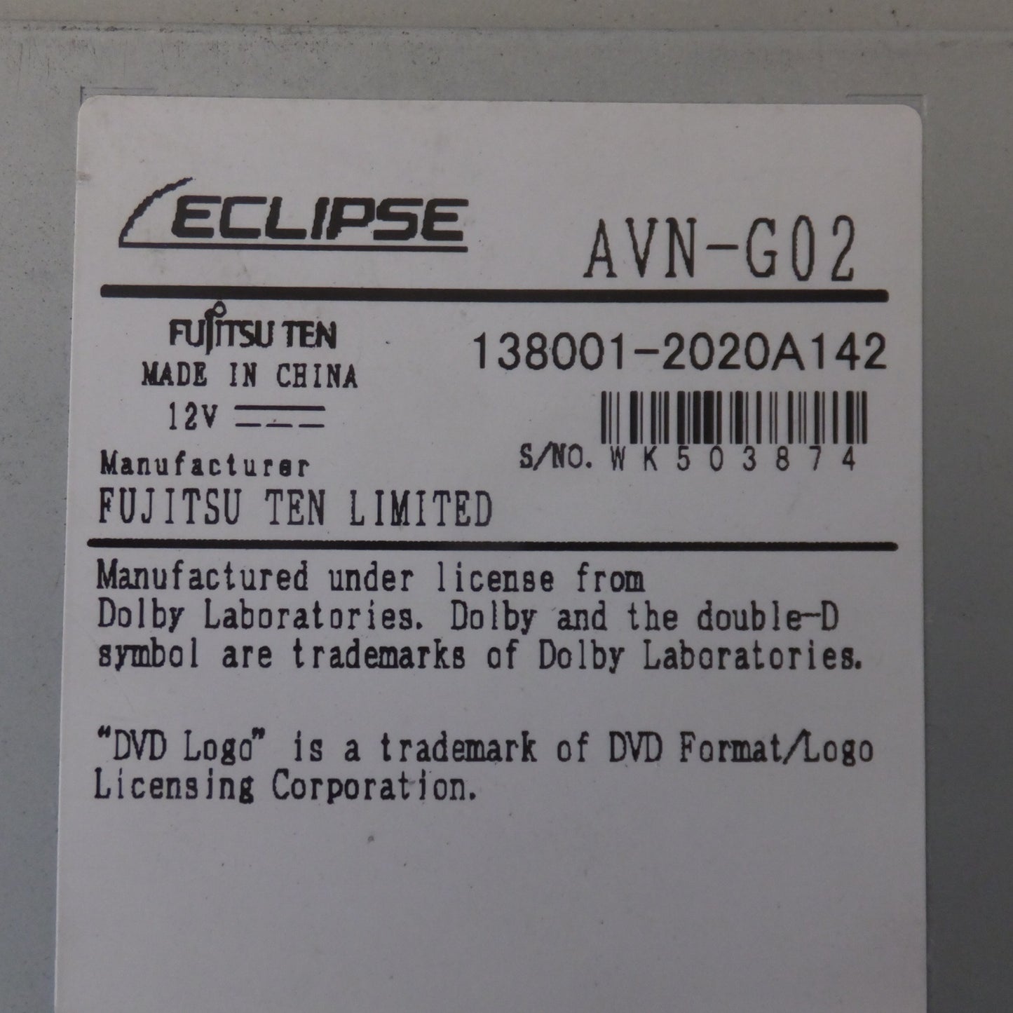 [送料無料] ★富士通テン イクリプス ECLIPSE メモリーナビゲーション AVN-G02(24)★